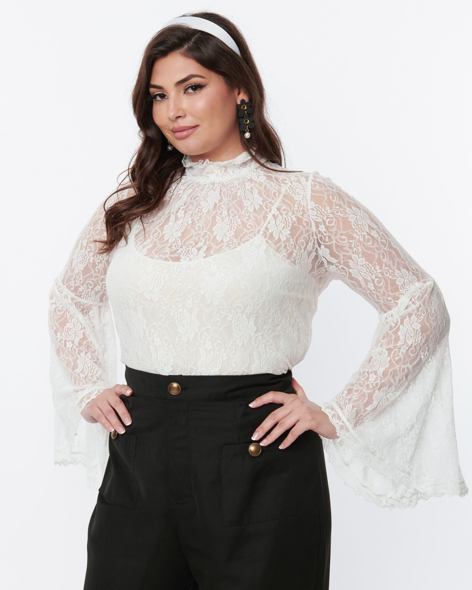 Smak Parlour White Lace Bell Sleeve Blouse | White Lace
