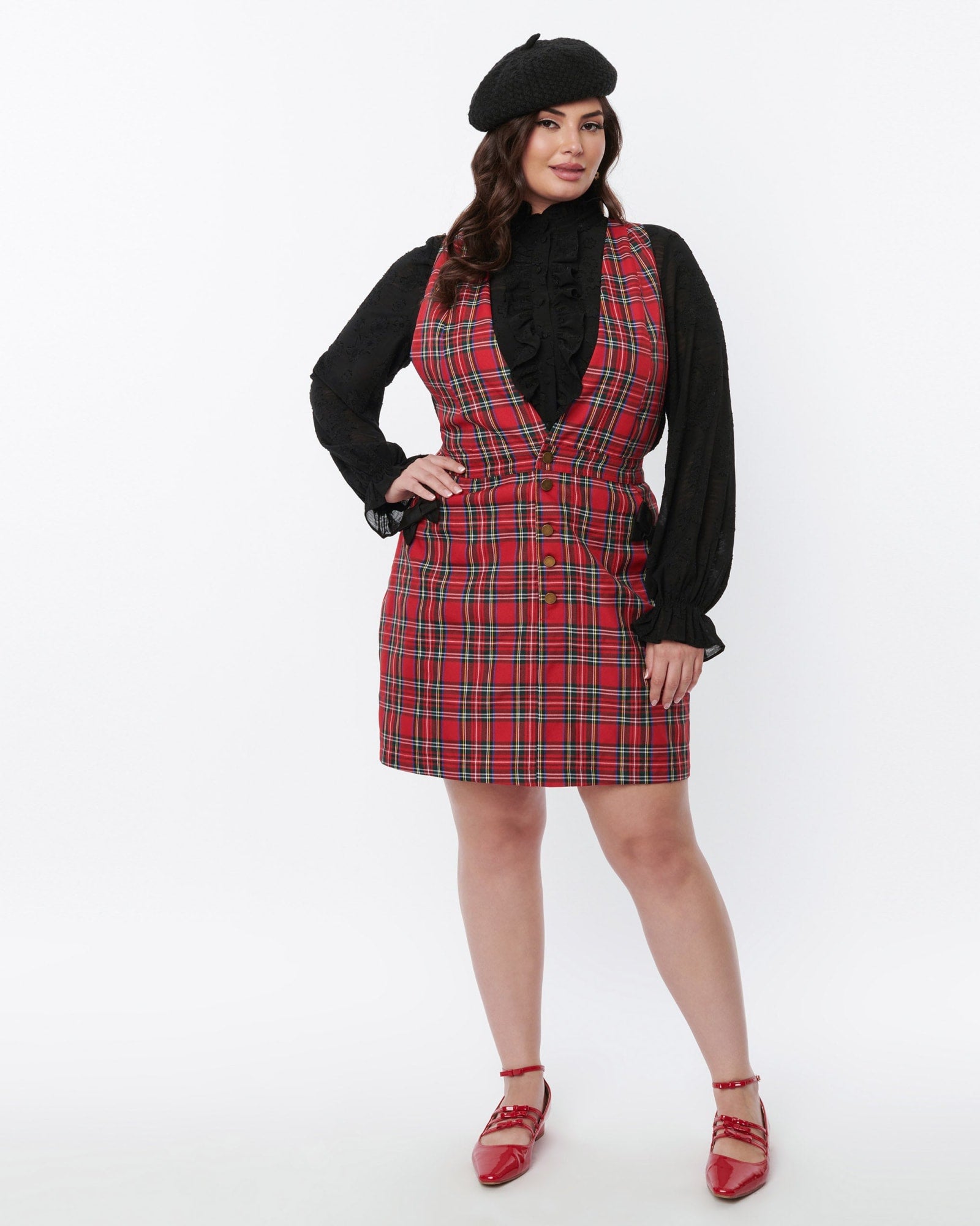 Smak Parlour Red Plaid Pinafore Skirt | Red Plaid