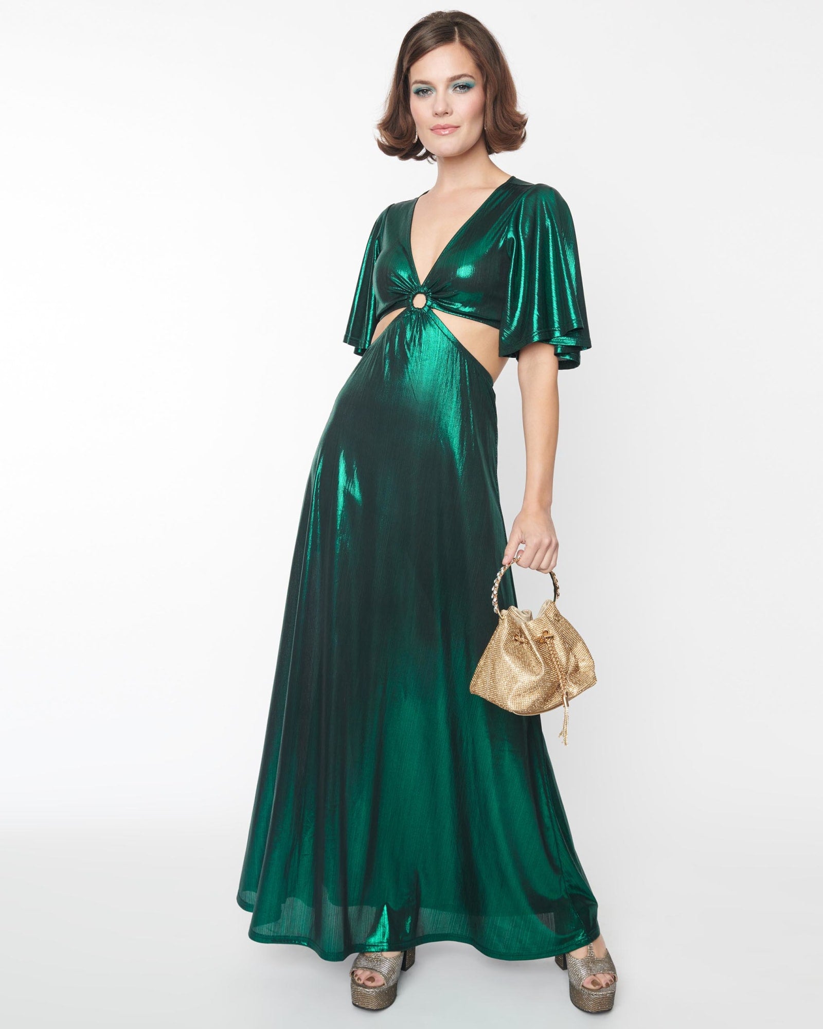 Smak Parlour Metallic Emerald Green Knit Maxi Dress | Green Metallic