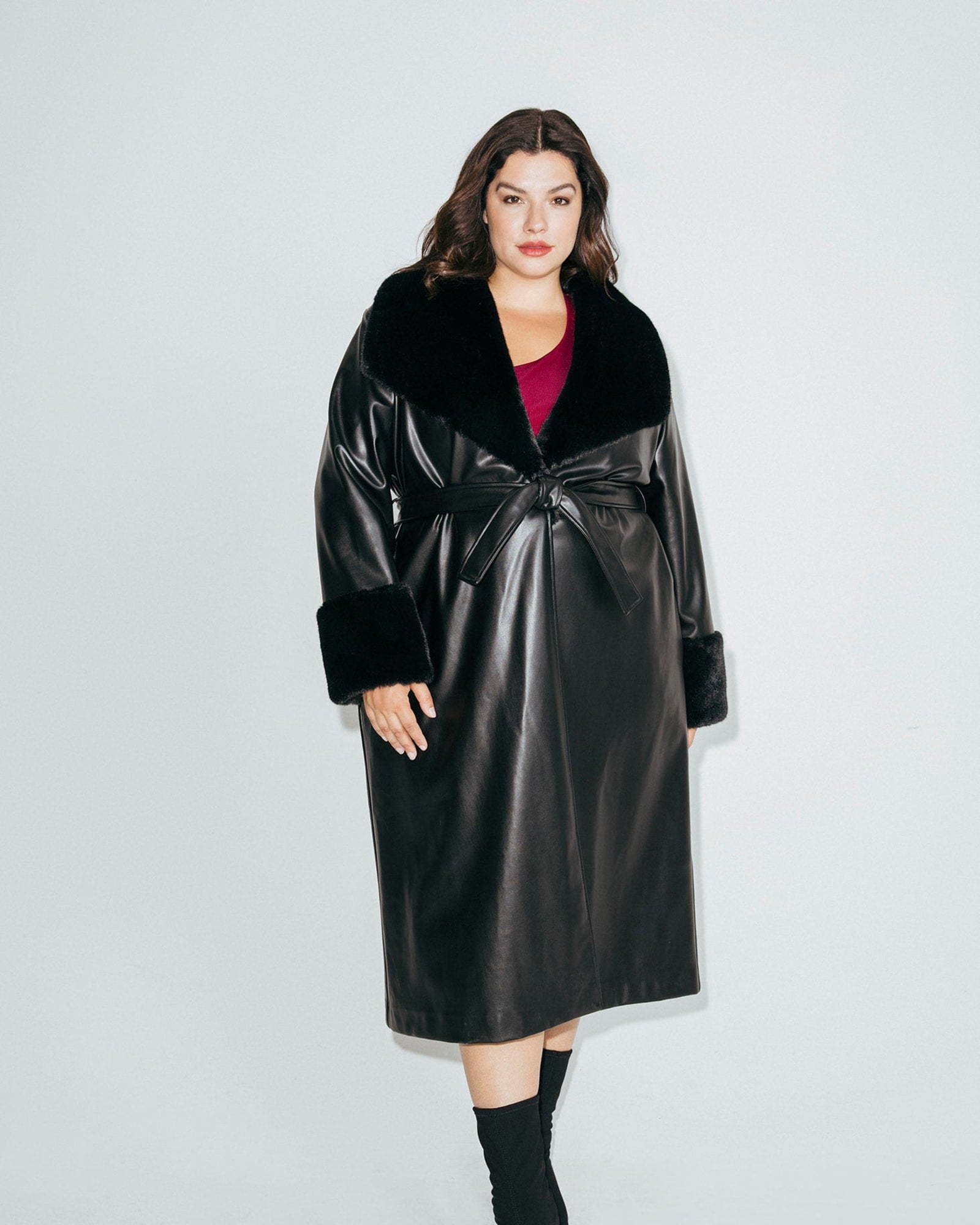 Leather' Wrap Coat | Black