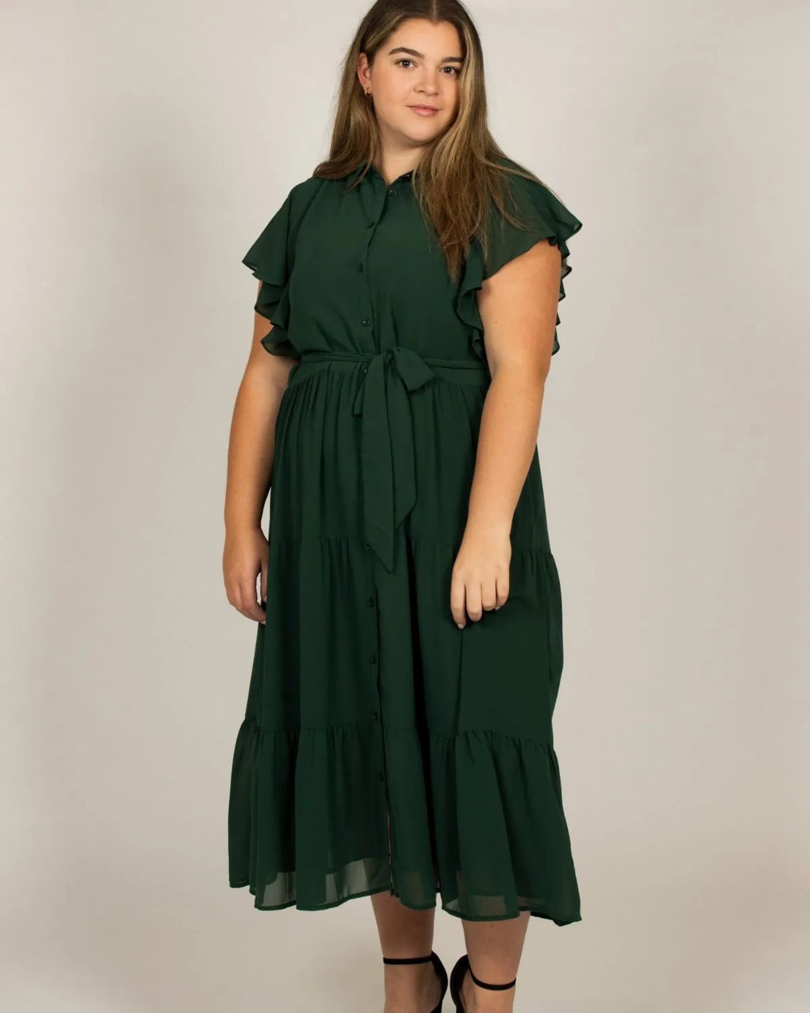 Melinda Midi Tiered Shirt Dress Green | Green