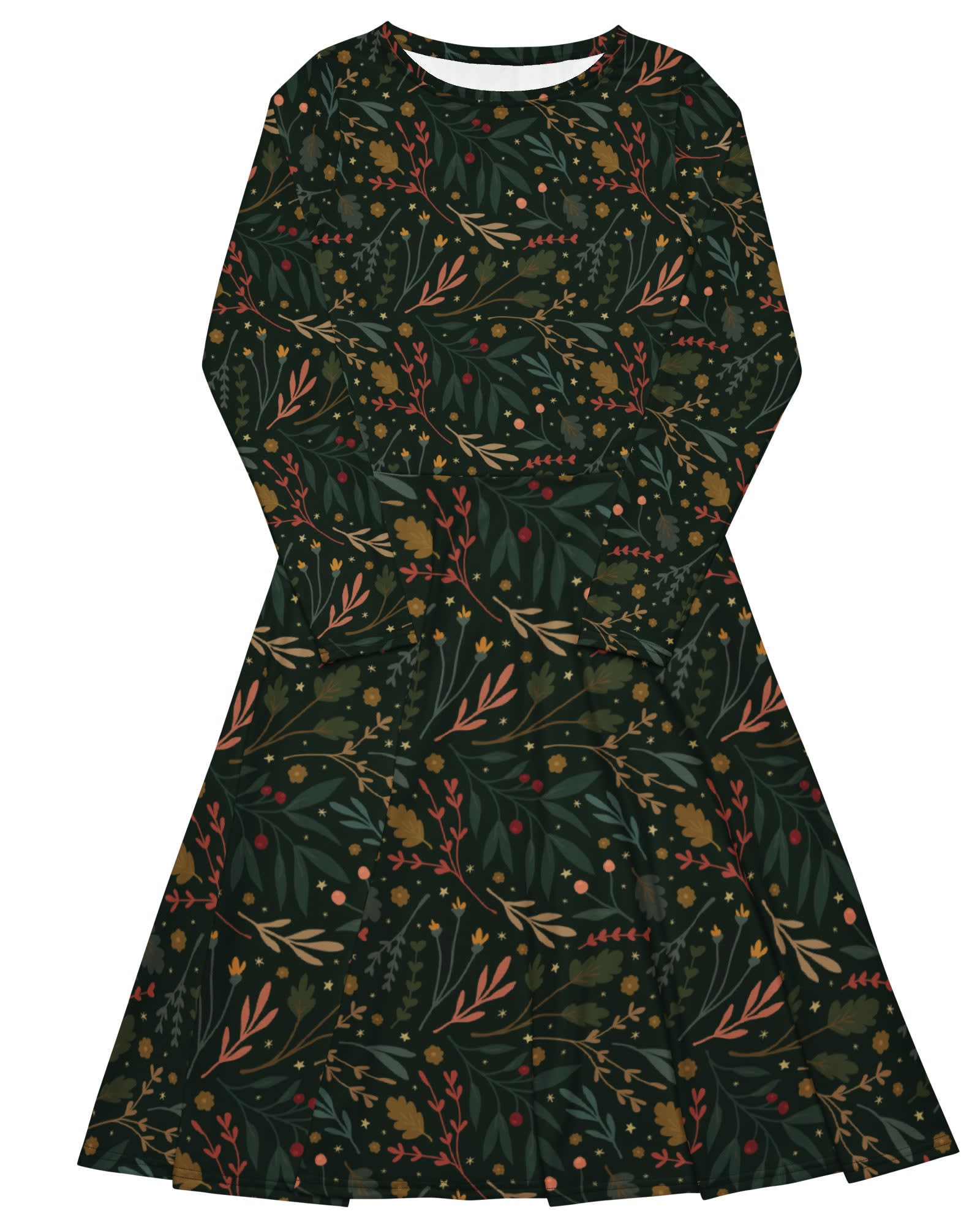Festive Flora Long Sleeve Midi Dress | Hunter Green