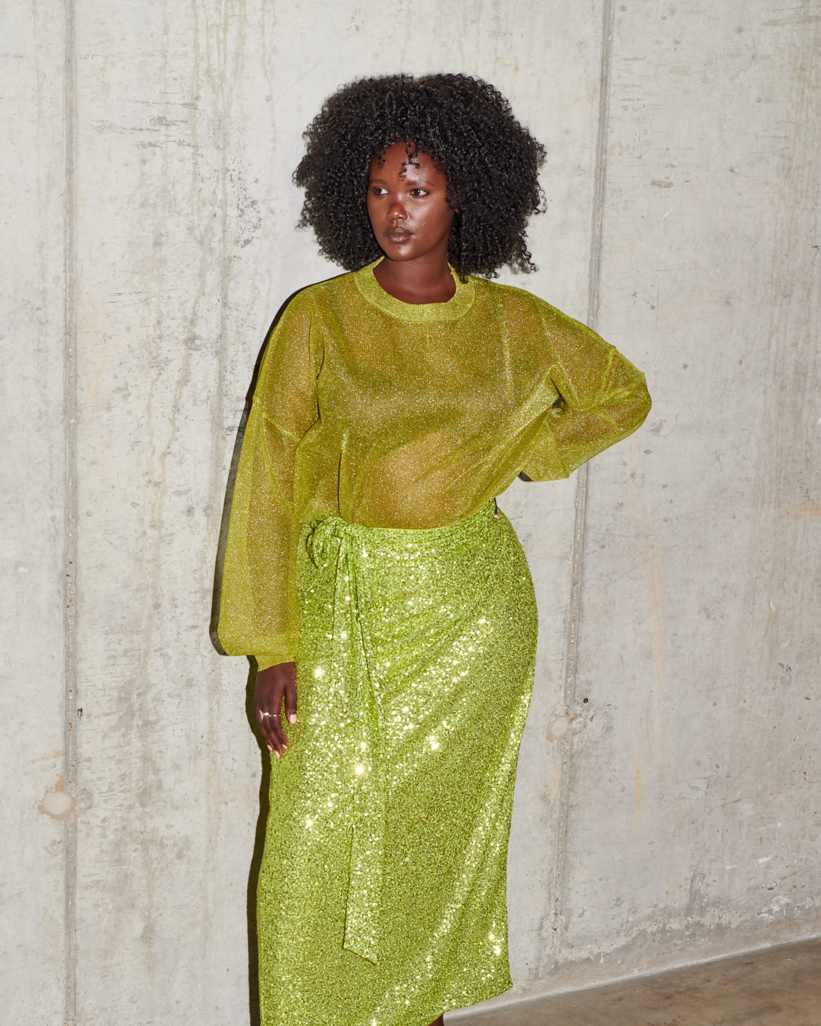 Lime Sequin Jaspre Skirt | Light Green