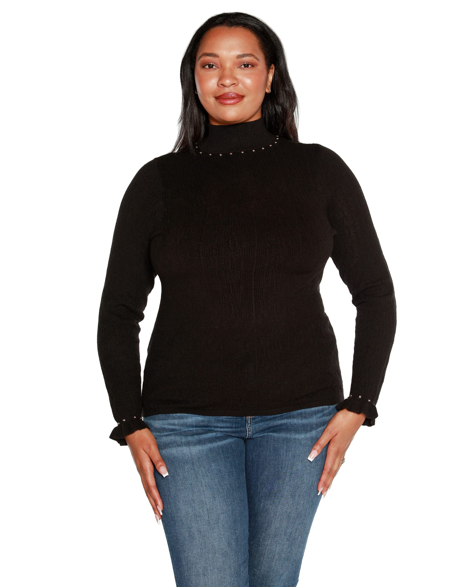 Plus Size Embellished Pointelle Sweater | Black