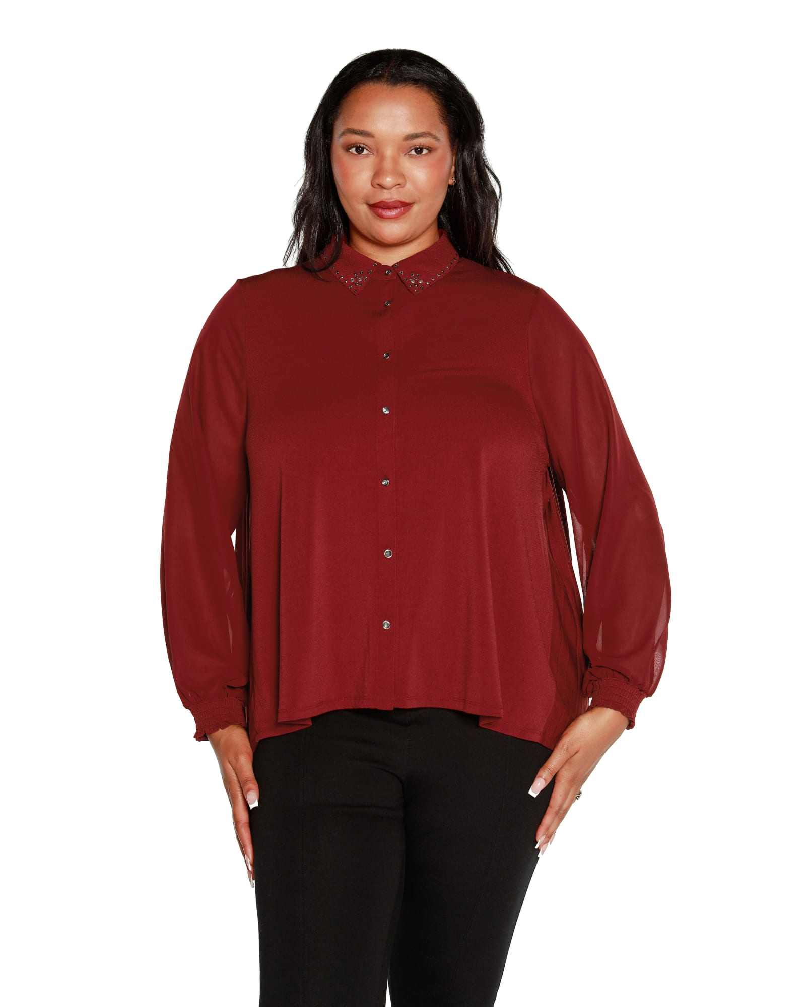 Plus Size Pleated Back Embellished Top | Toasted Coconut