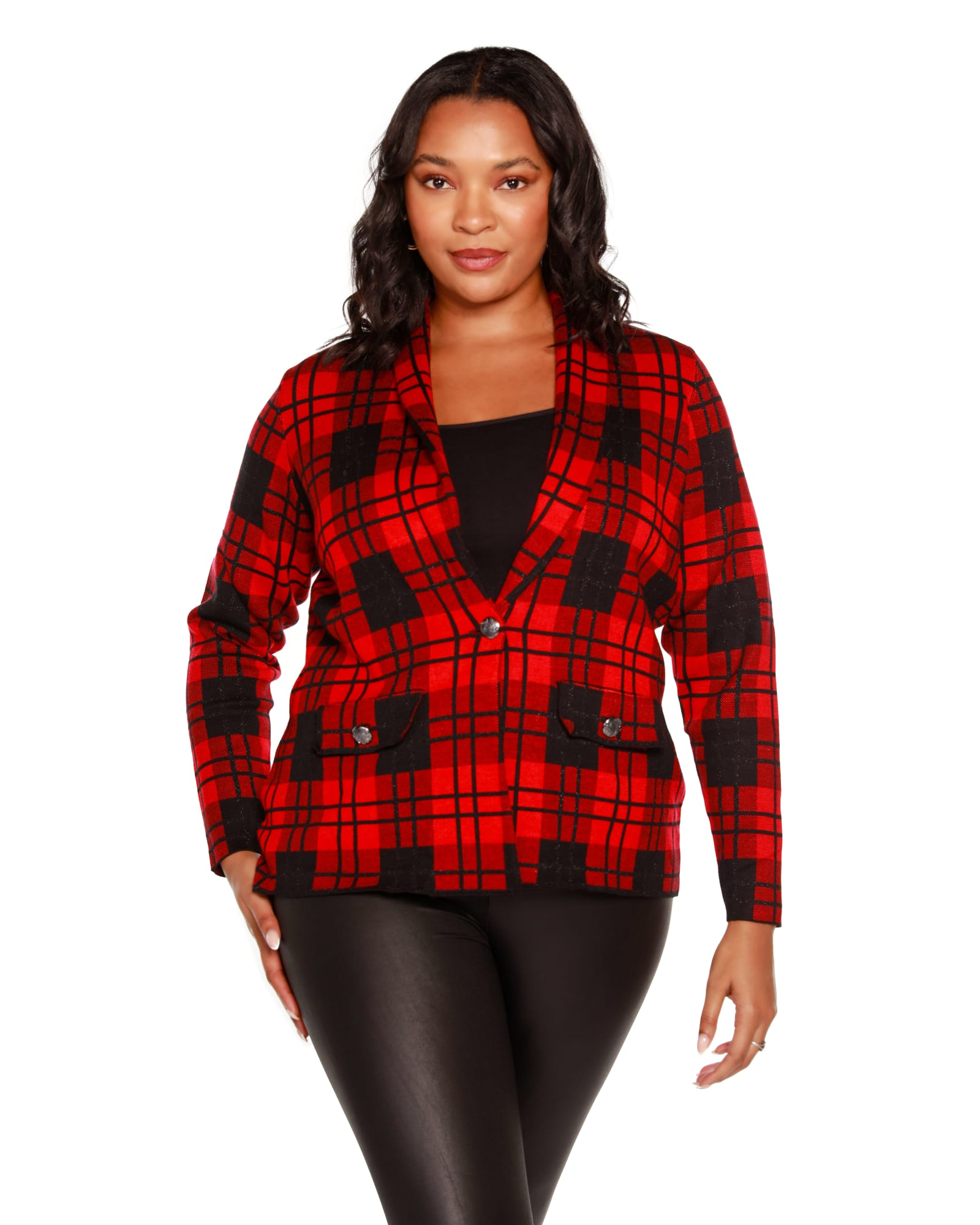 Slim Factor by Investments Plus Size Plaid Print No Waist Slim Straight Ponte  Knit Pants