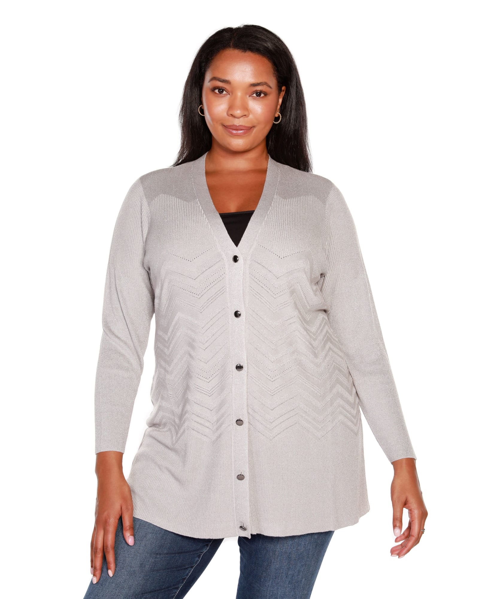 Plus Size Button Front Cardigan | Silver