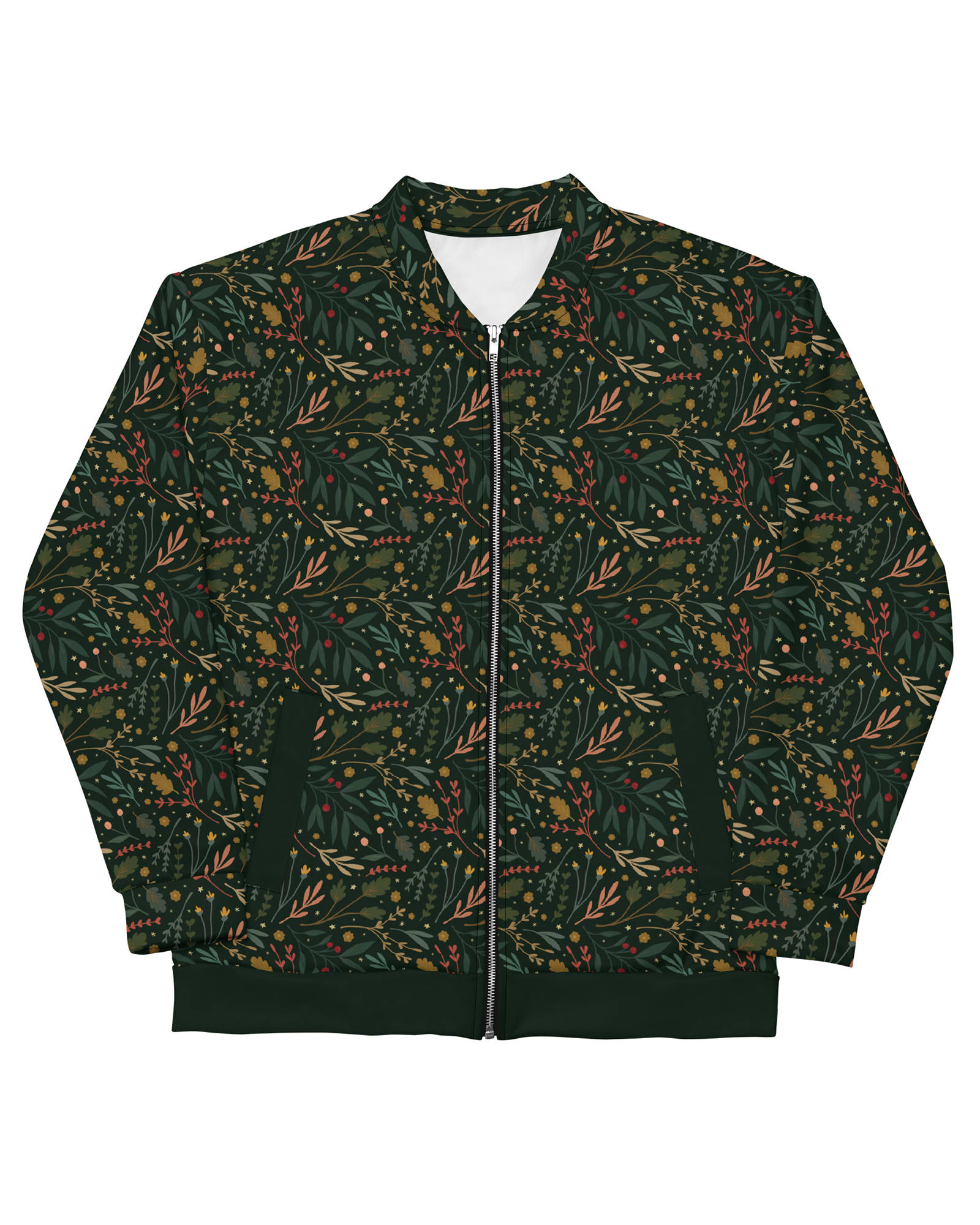 Festive Flora Bomber Jacket | Hunter Green