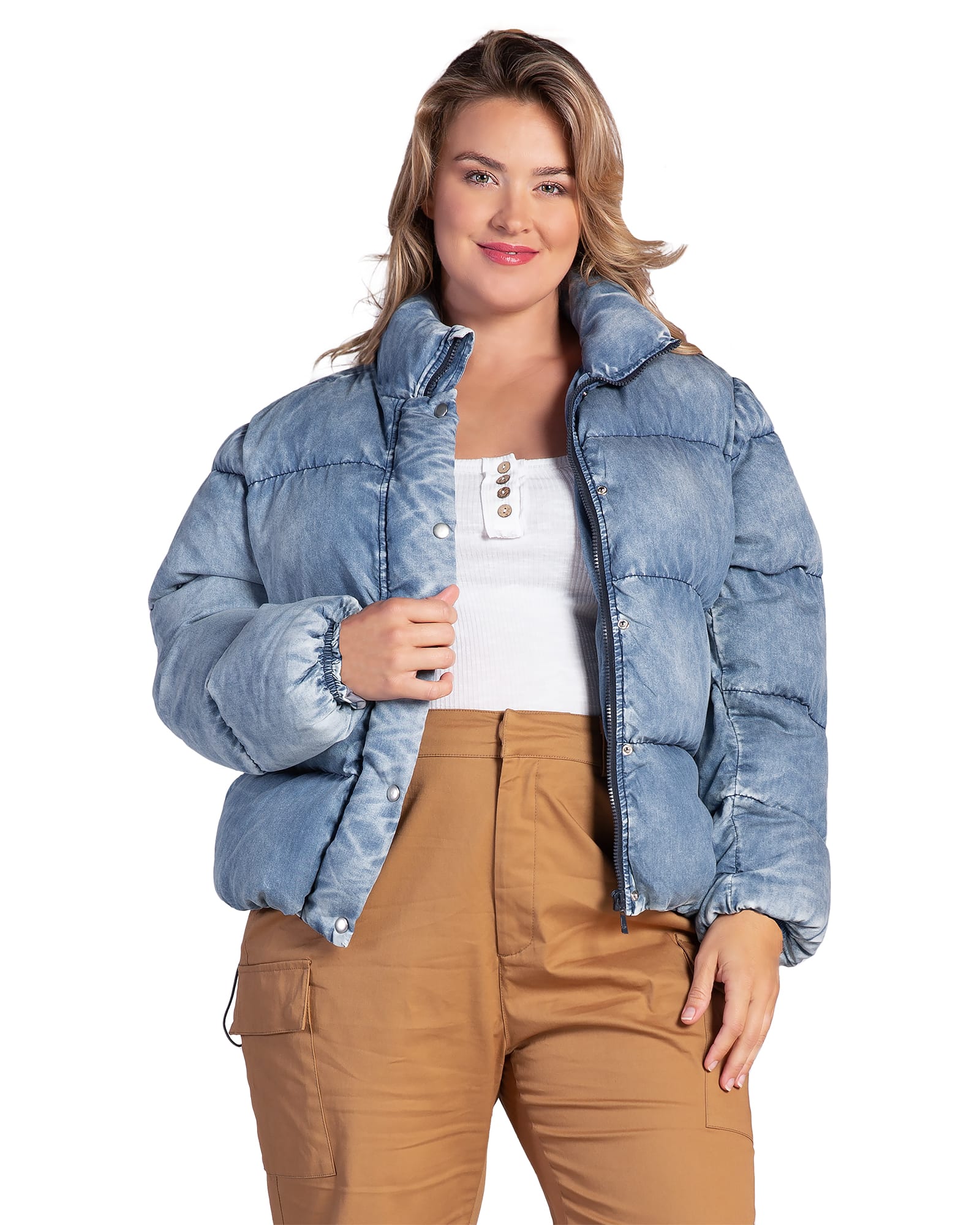 Polaris Womens Plus Size  Indigo Tencel Puffer Jacket | INDIGOBLEACH