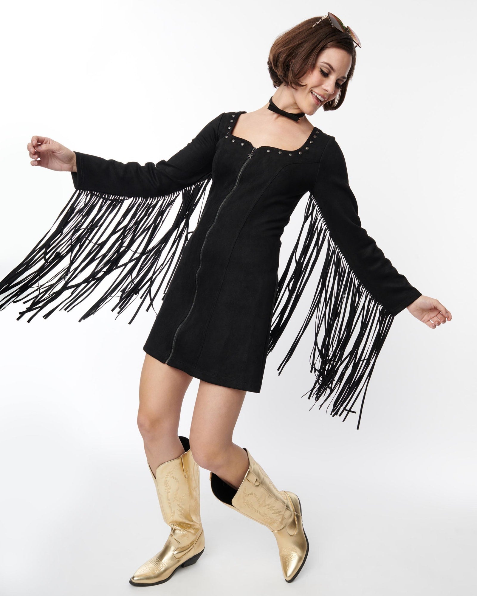 Smak Parlour Black Suede Shift Fringe Dress | Black