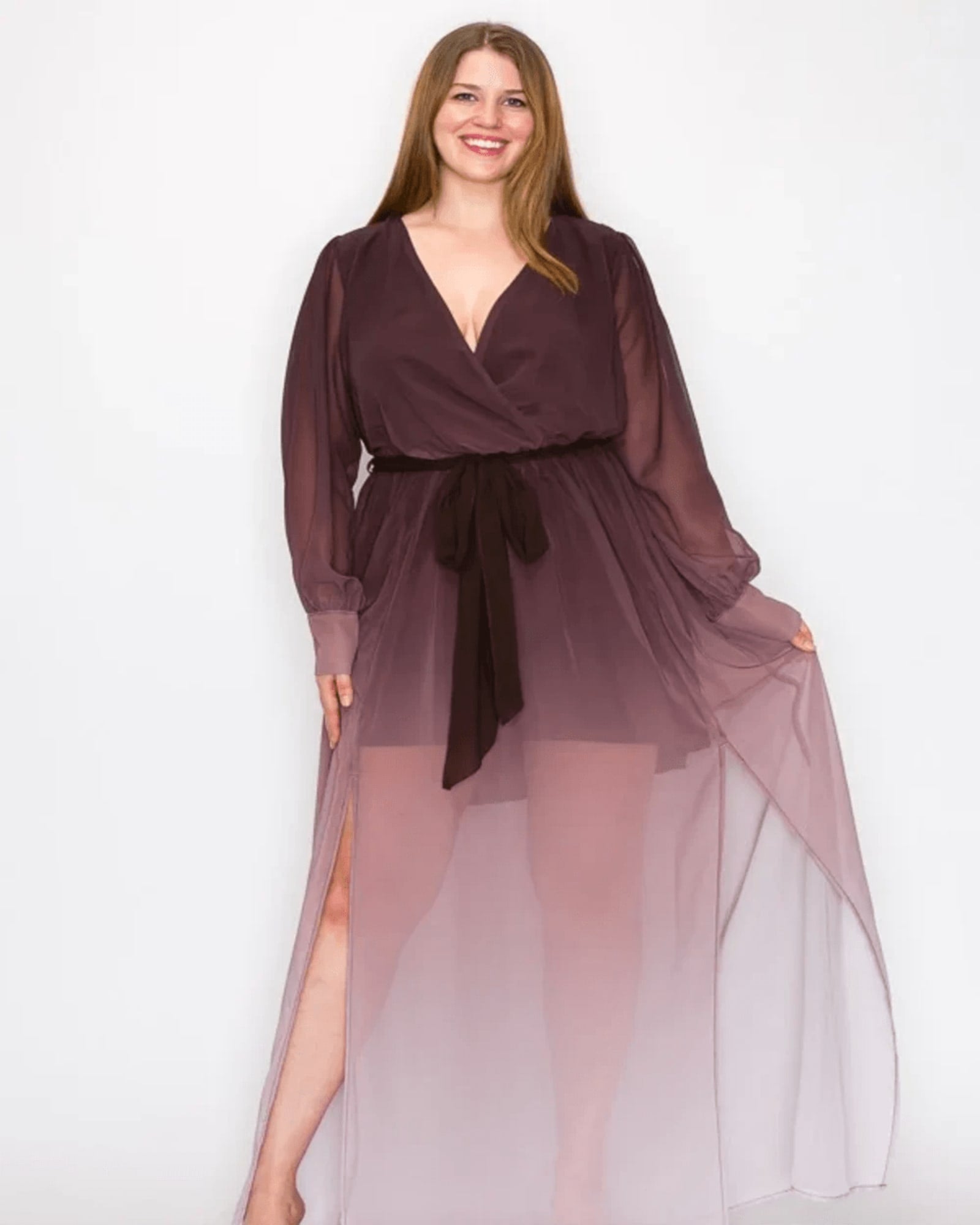 Plus Size Sleeveless Draped Chiffon Maxi Dress With Front Slit