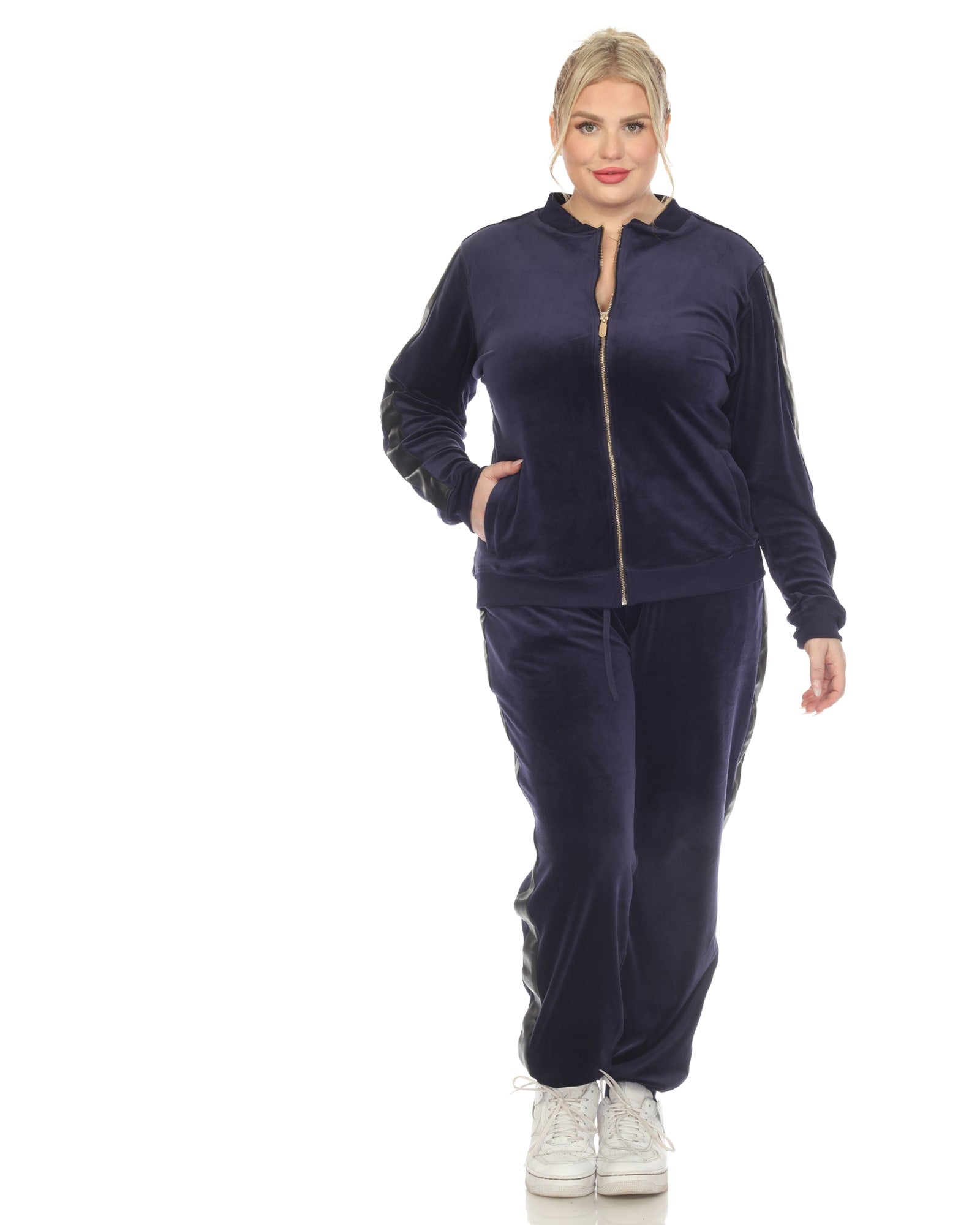 Plus Size White Mark 2-Piece Velour Tracksuit Set