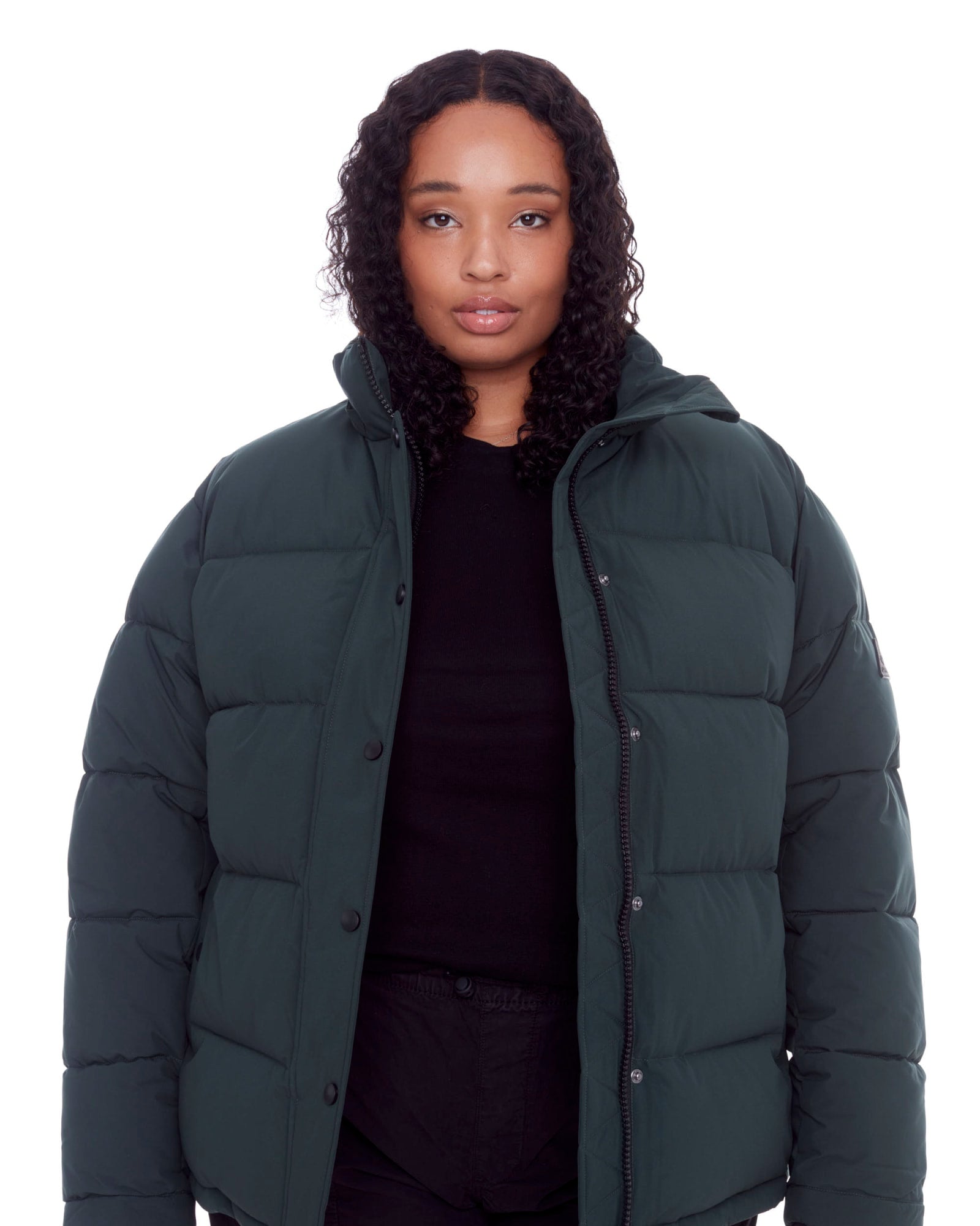 Women's Plus Size - FORILLON | Vegan Down Recycled Short Quilted Puffer Jacket | Deep Green