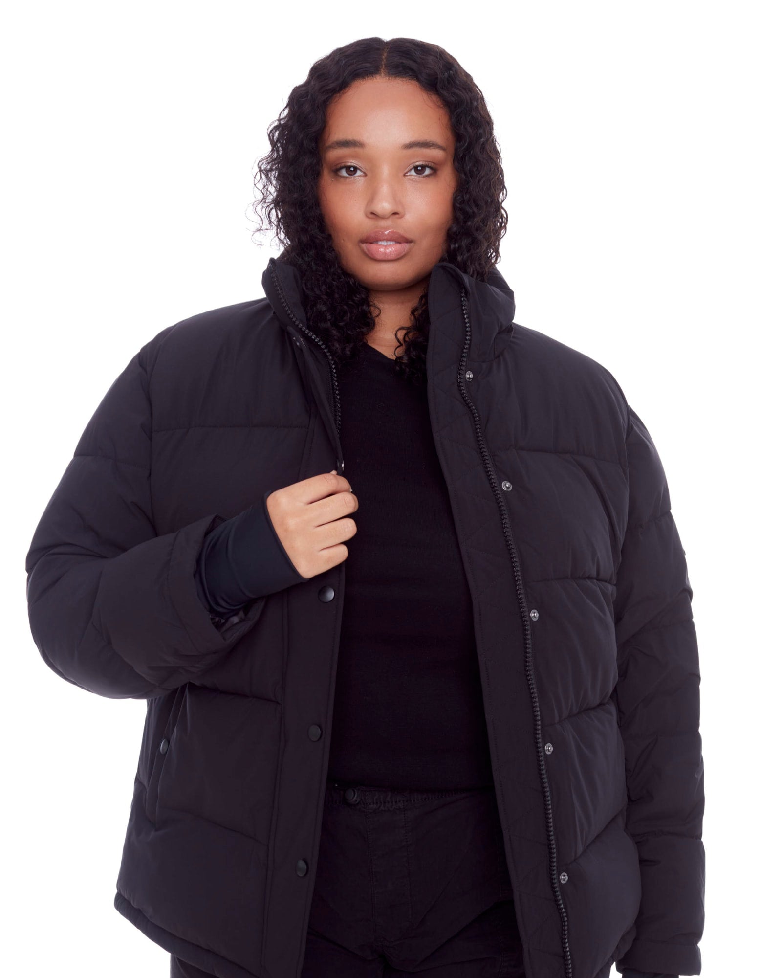 Women's Plus Size - FORILLON | Vegan Down Recycled Short Quilted Puffer Jacket | Black