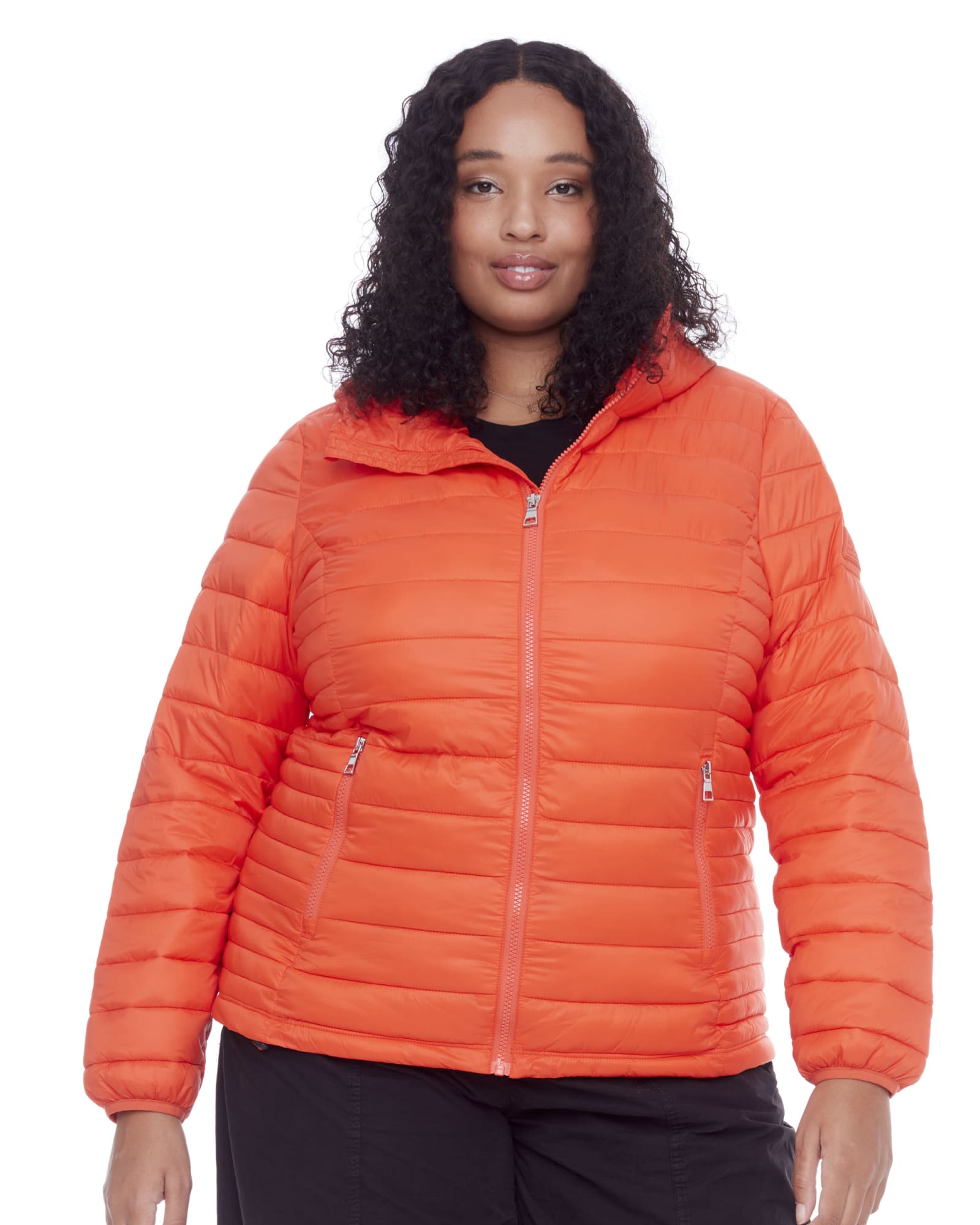 Women's Plus Size - YOHO | Vegan Down Lightweight Packable Puffer Jacket & Bag | Tangerine