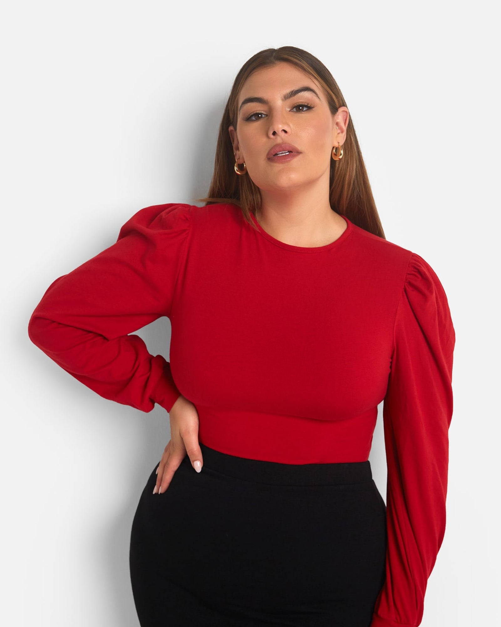 Unique Vintage Plus Size Black & Red Flocked Hearts Sleeve Bodysuit