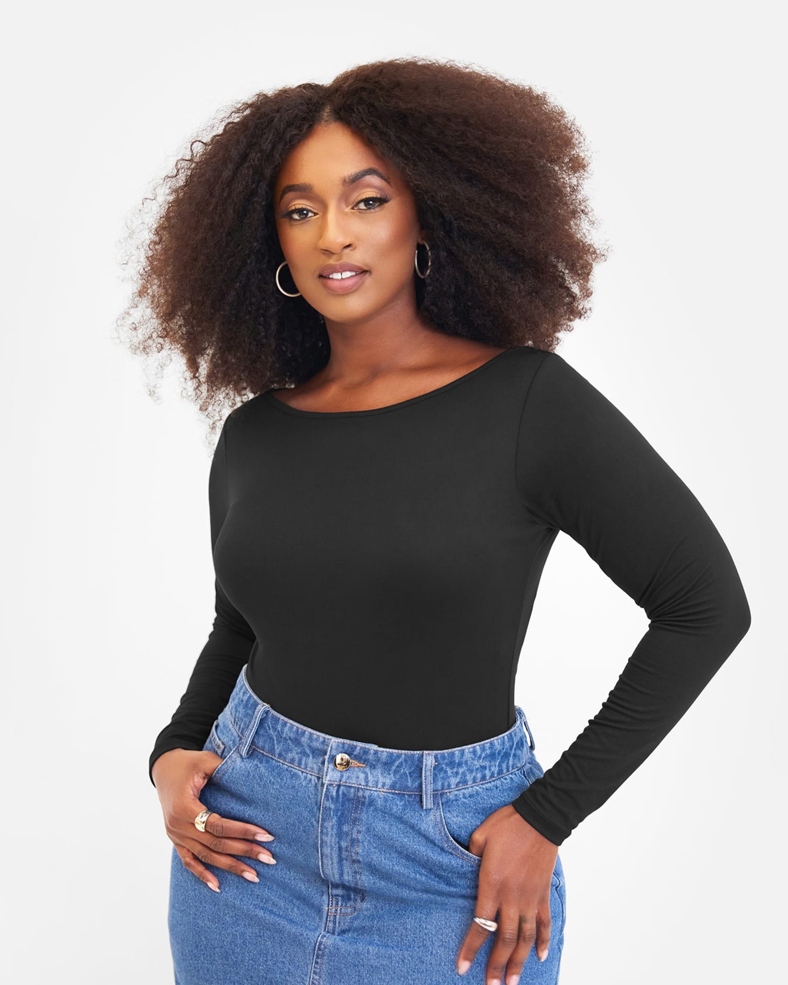 Plus Size Black Long Sleeve Bodysuit