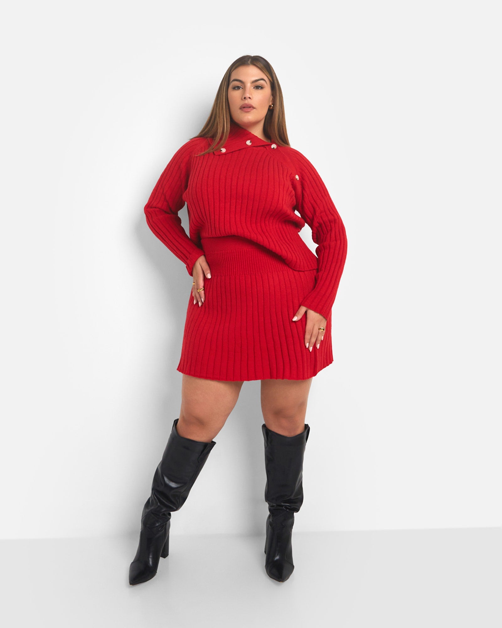 Posey Knit Mini A Line Skirt - Red | Red