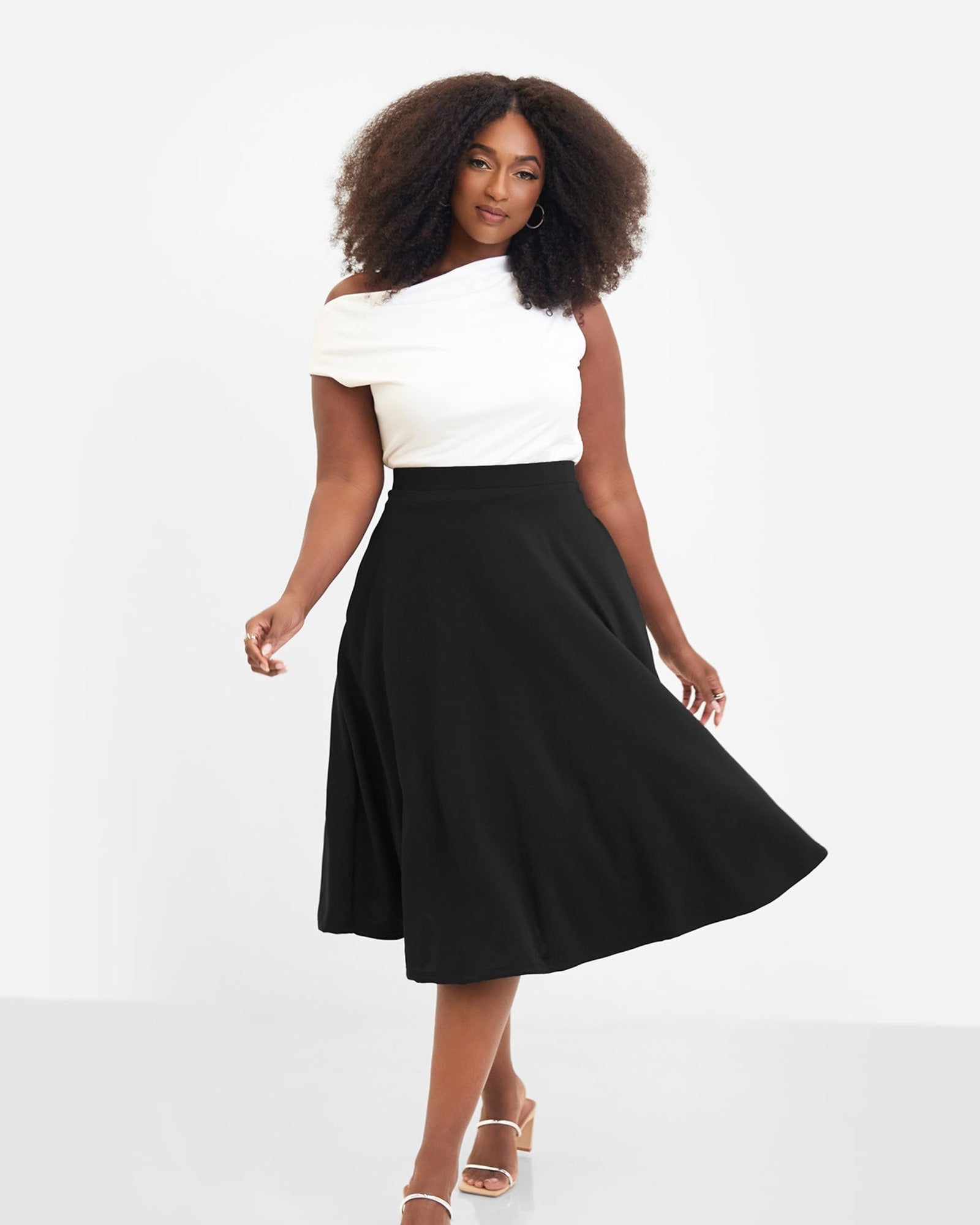 Essential Crepe Midi Skater Skirt | Black