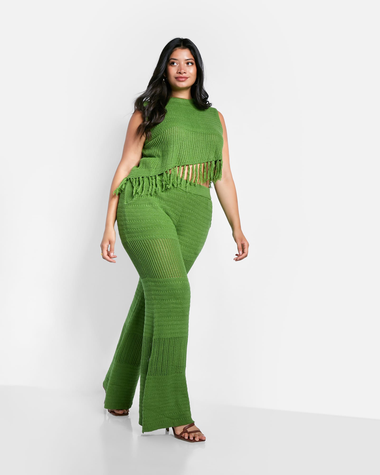 Shanti Crochet Bell Bottom Pants W. Pockets - Apple Green | Green
