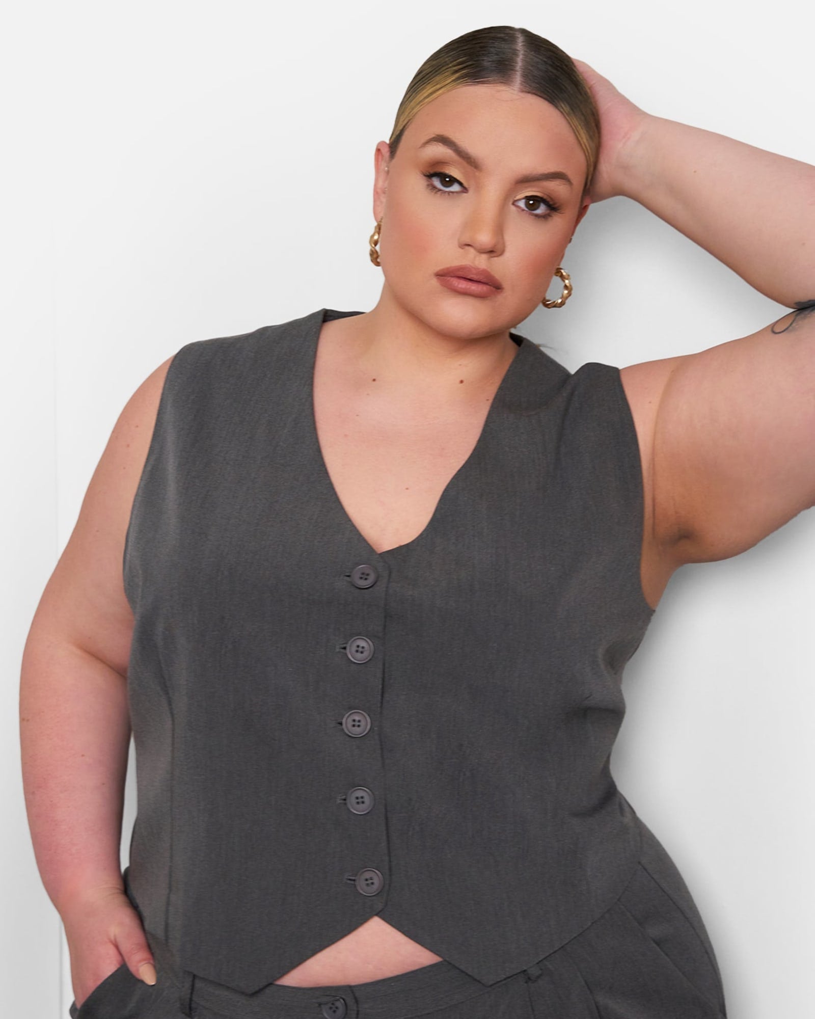 Office Babe Button Up Vest - Charcoal | Gray