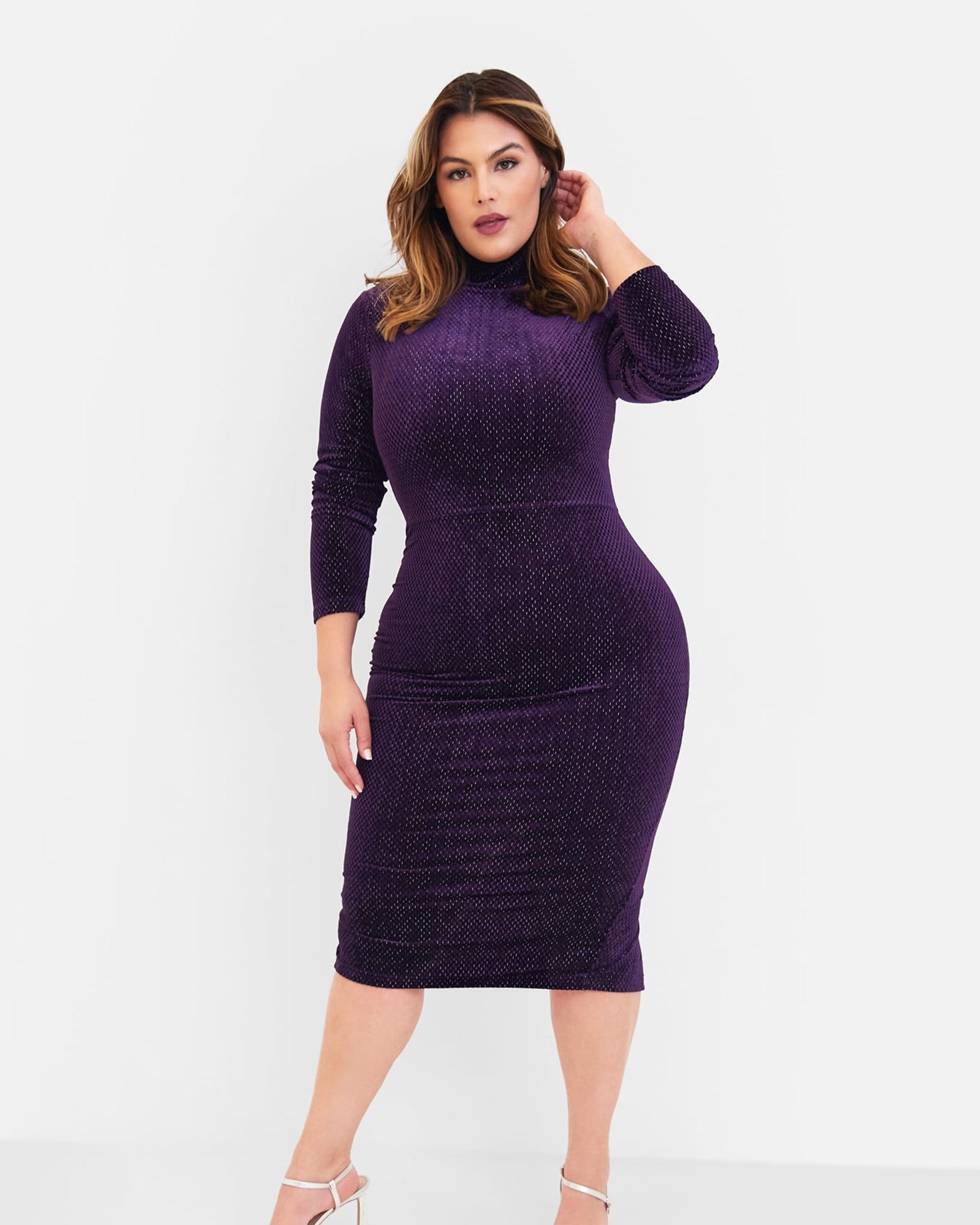 Kerry Velvet High Neck Midi Bodycon Dress - Royal Purple | Purple