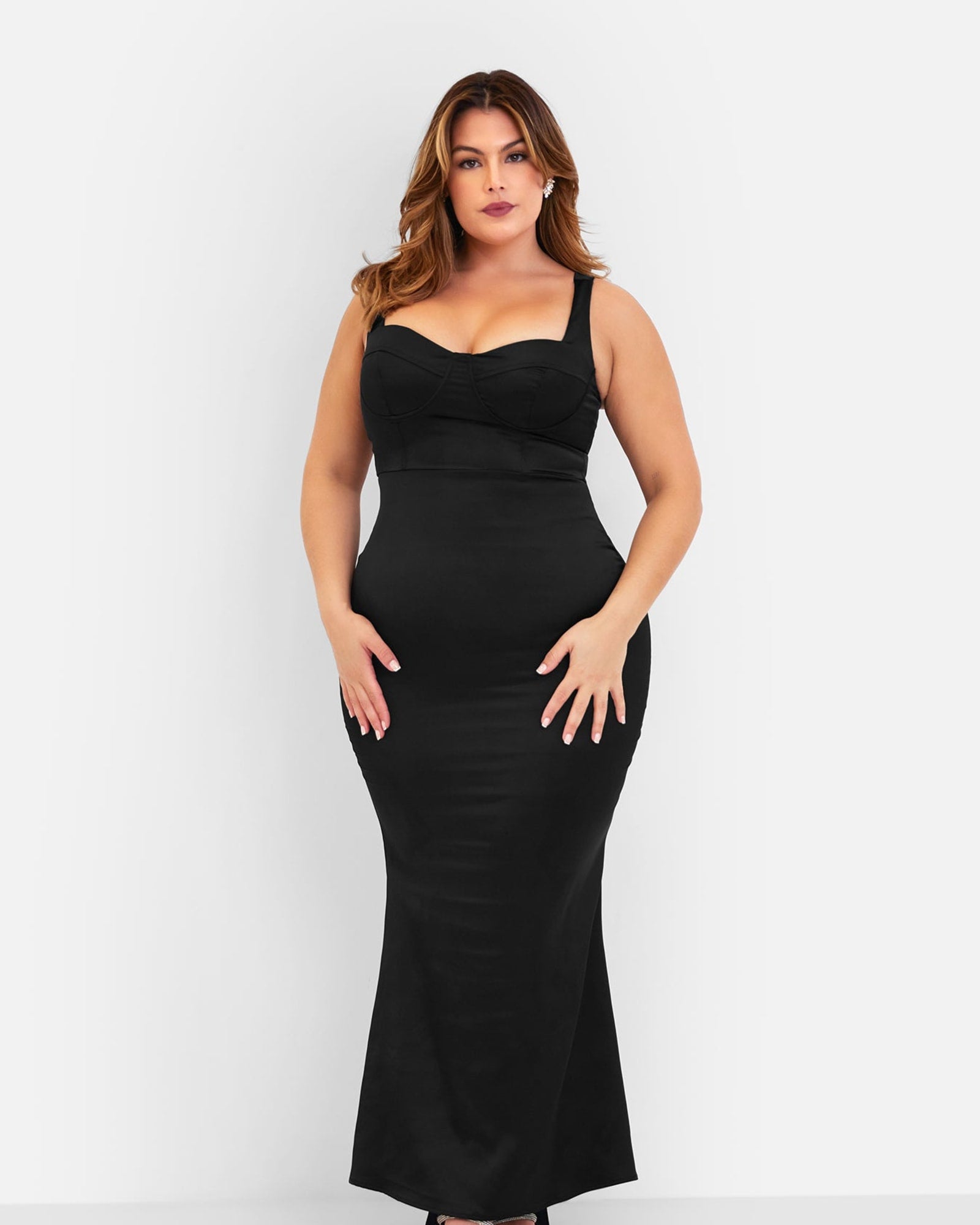 Amara Satin Corset Maxi Bodycon Dress | Black