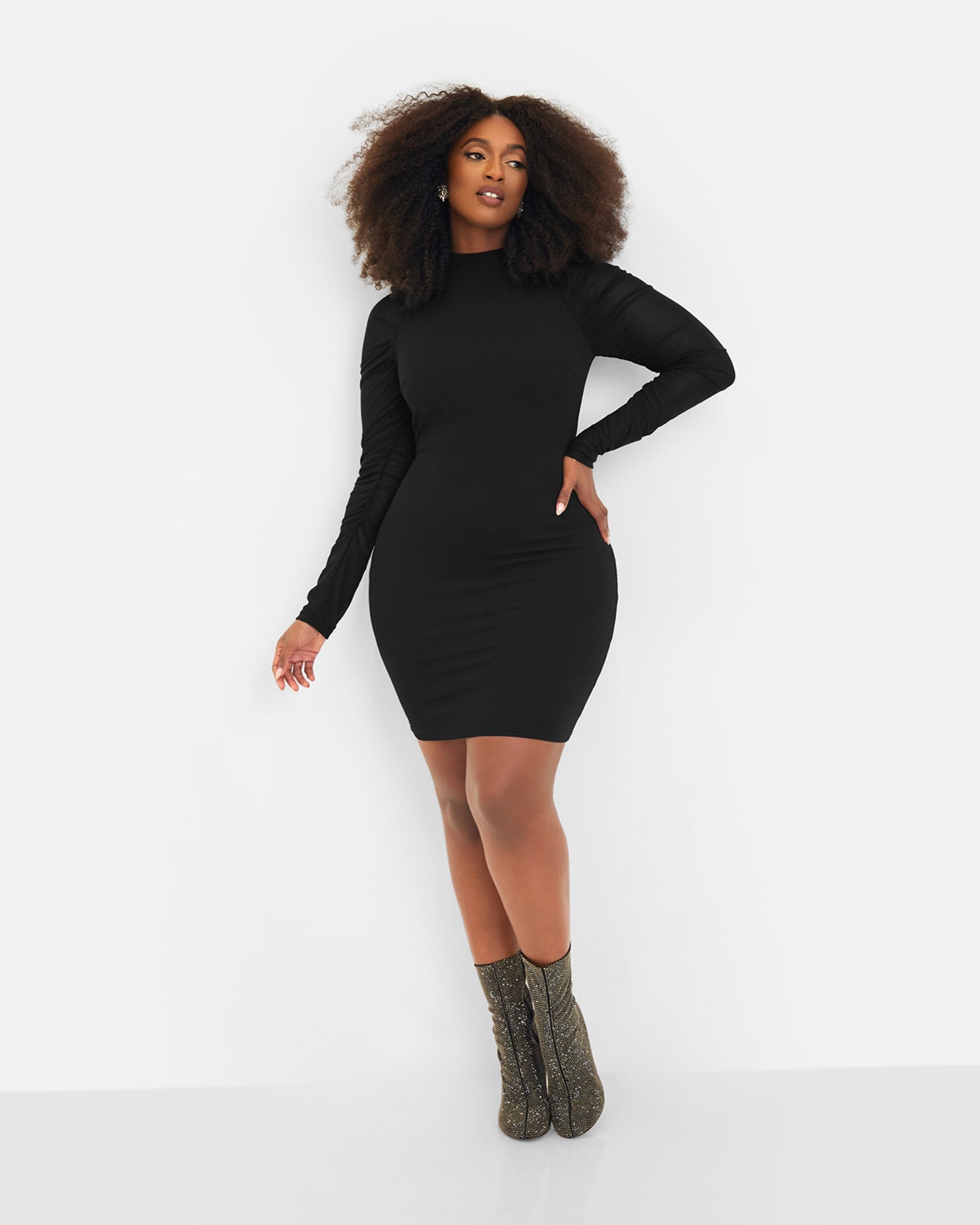 Believe Me Mesh Long Sleeve Mini Bodycon Dress | Black