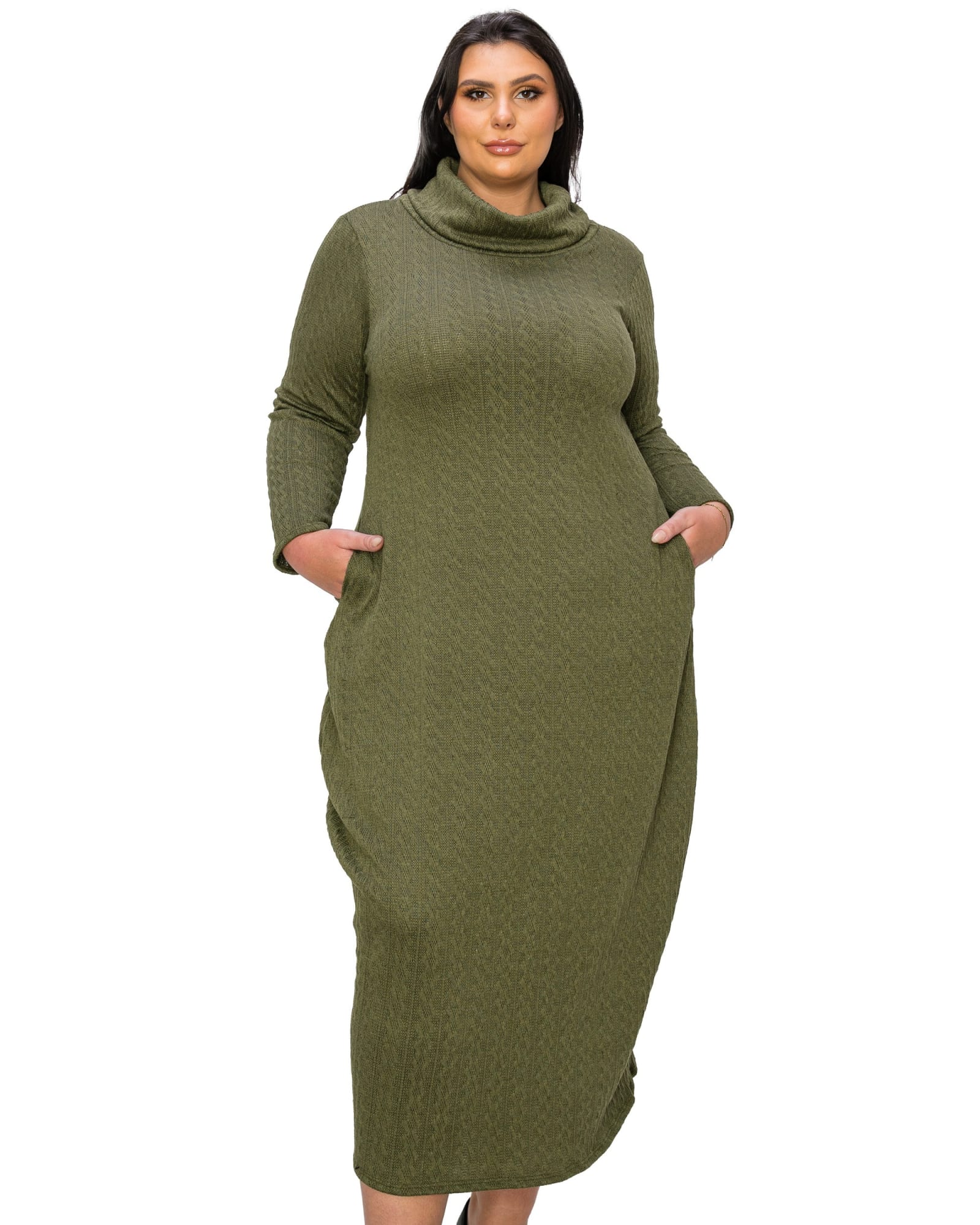 Lana Cowl Turtle Neck Pocket Sweater Dress | Olive