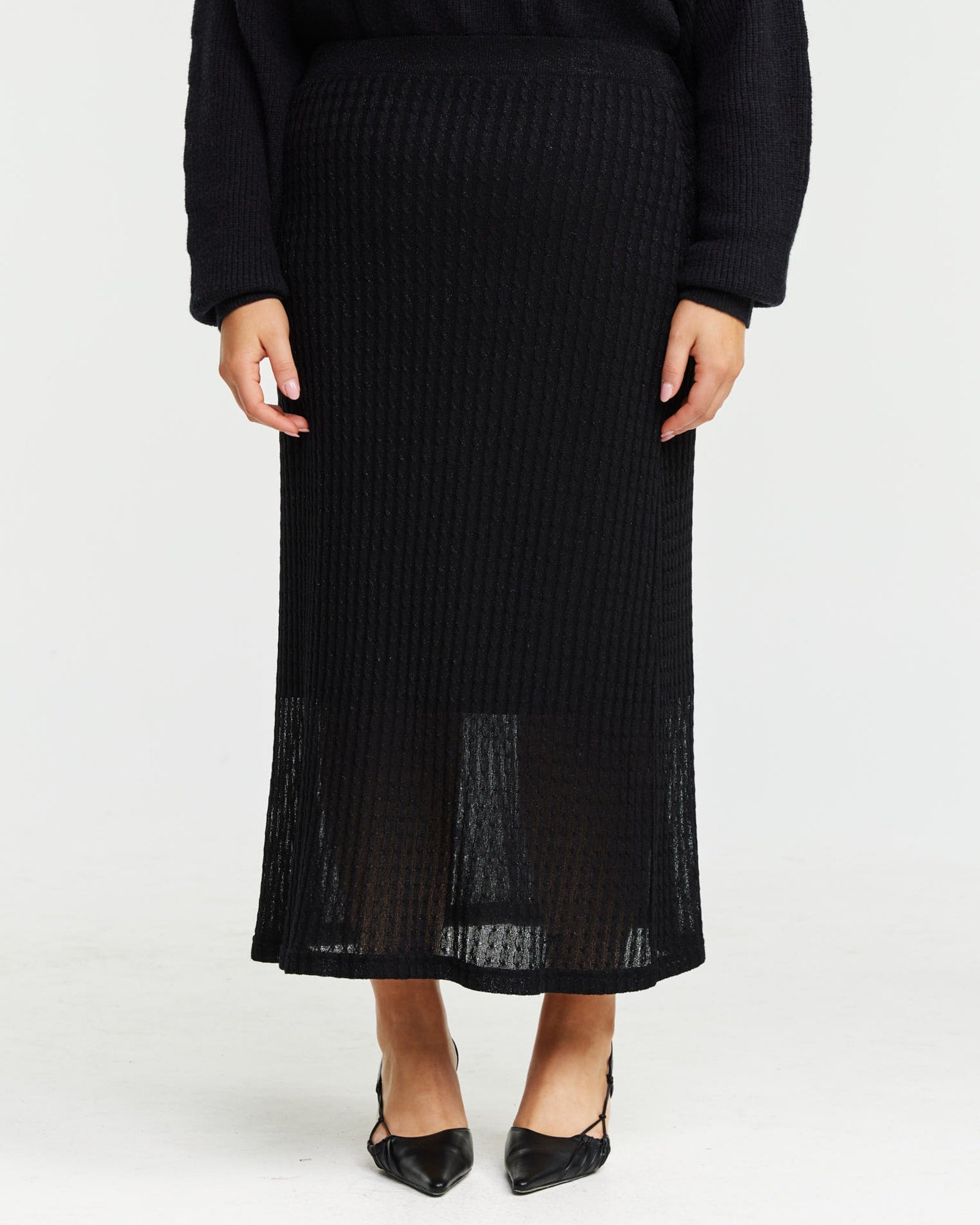 Oxford Metallic Knit Skirt | Black/silver