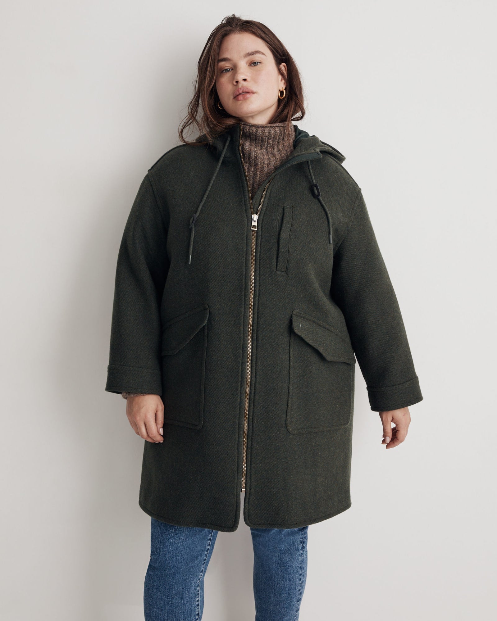 Insuluxe Wool Hooded Zip Coat | Heather Dark Pine