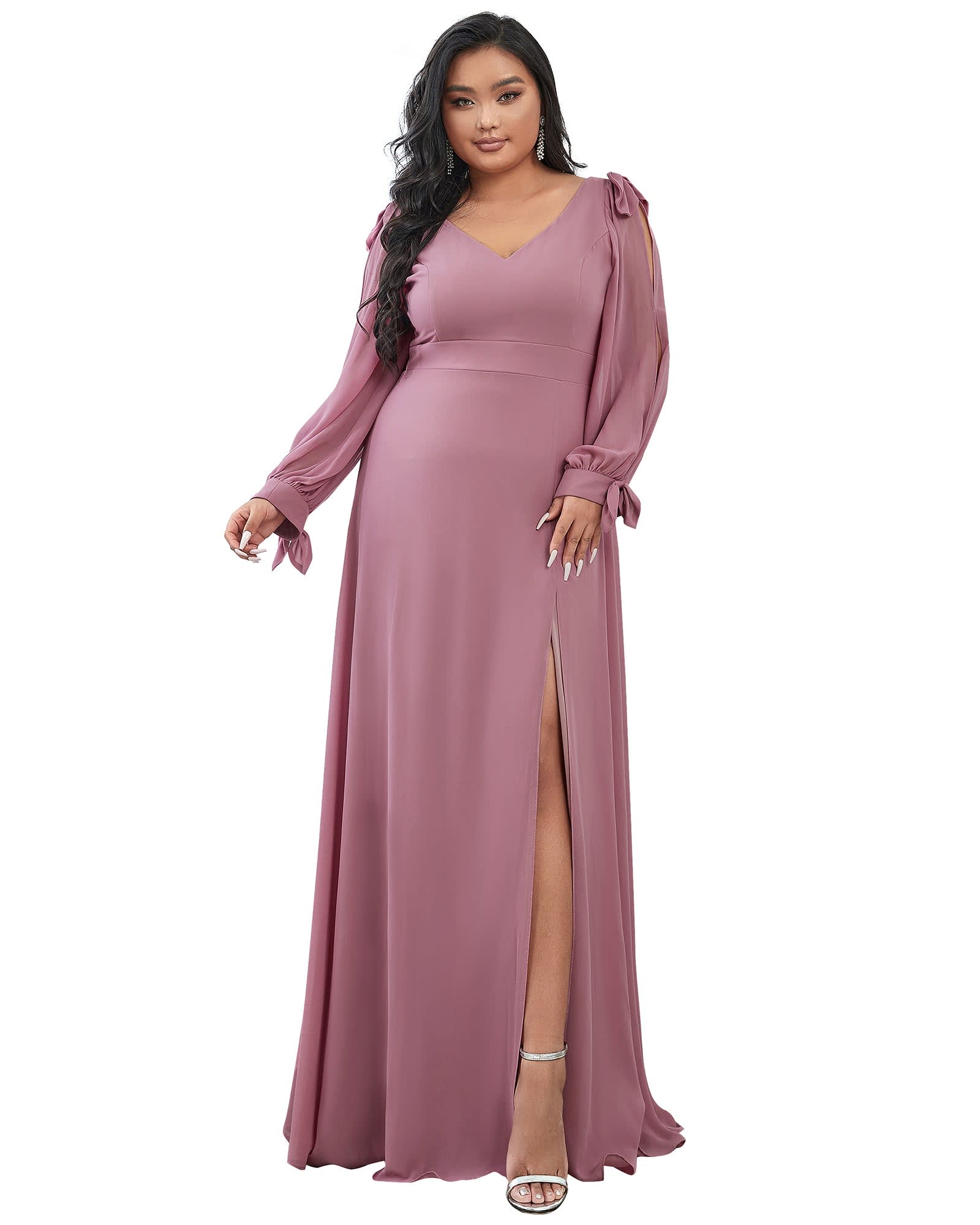 Open Lantern Sleeve A-Line Bridesmaid Dress | Purple Orchid