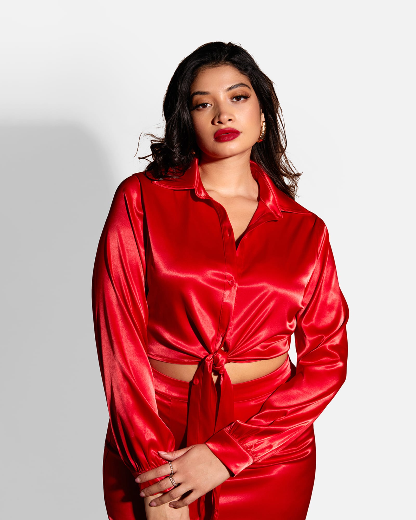 Frankie Satin Collared Blouse | Red