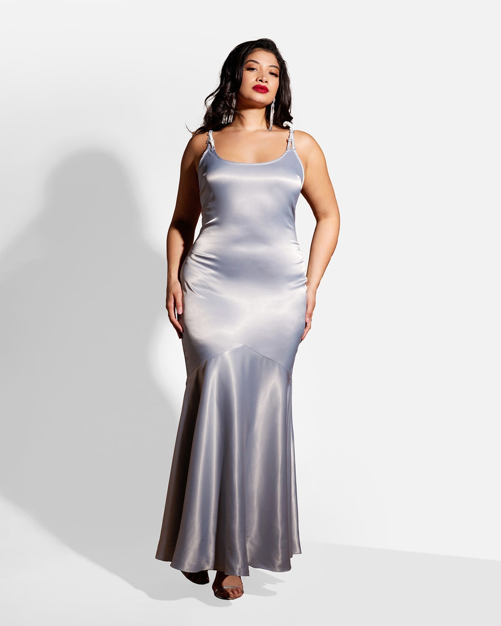 Aurelia Satin Mermaid Maxi Bodycon Dress - Platinum | Platinum