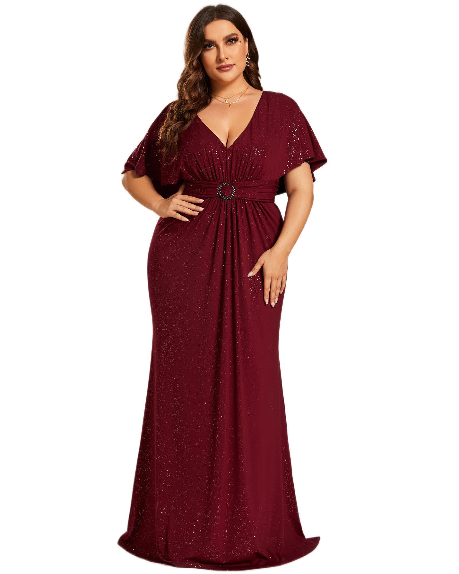 Plus Size Elegant Glitter Waist-Cinching Bodycon Evening Dress with Shawl -  Ever-Pretty US