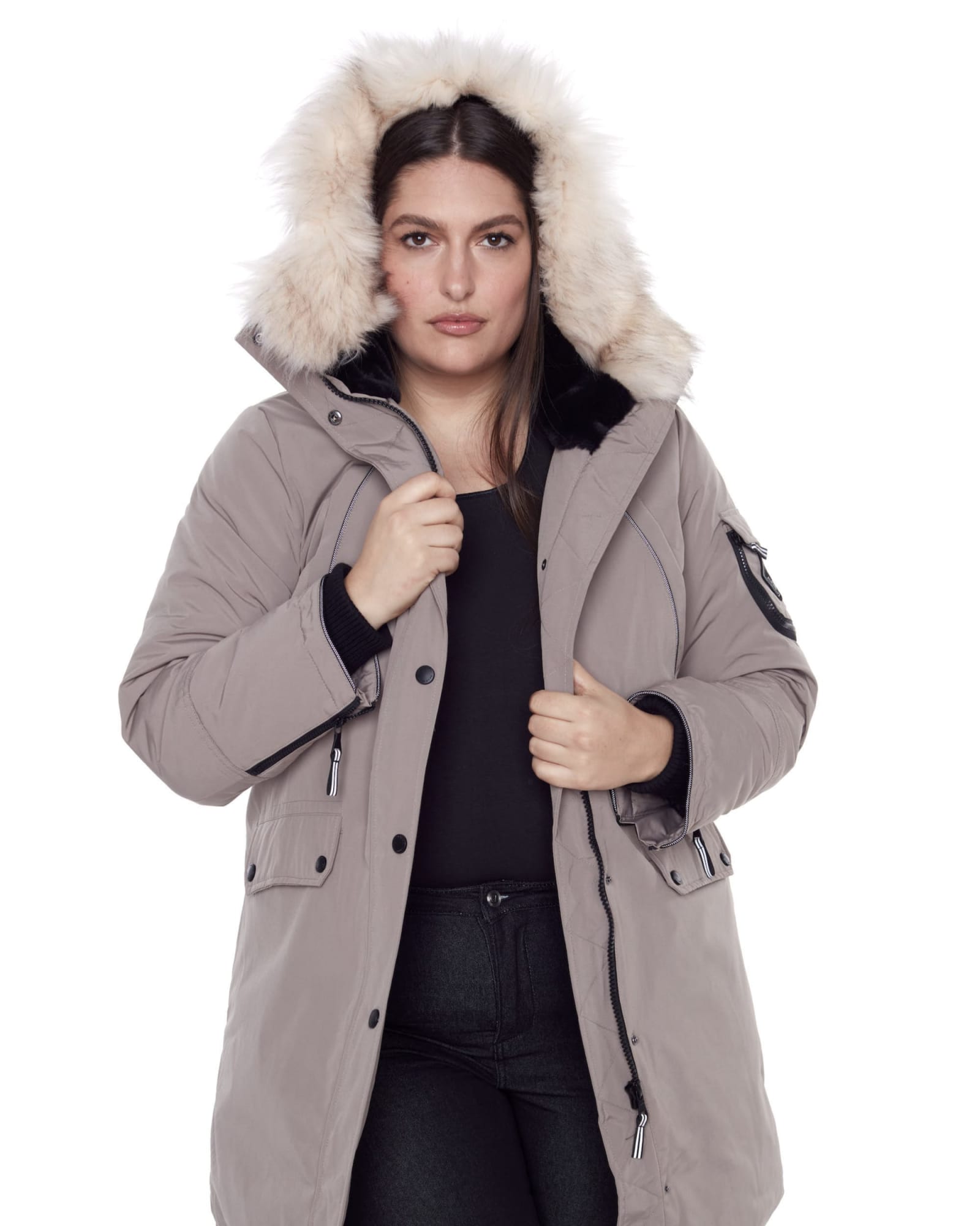 LAURENTIAN | Vegan Down Recycled Long Parka Winter With Faux Fur Hood | Taupe
