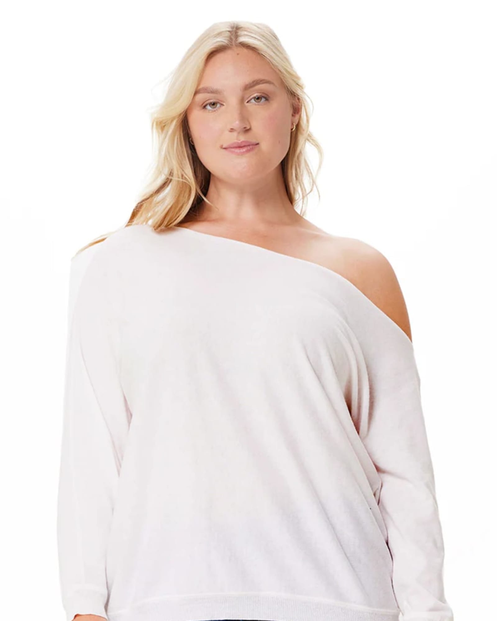 Cotton Cashmere Off The Shoulder Sweater | White