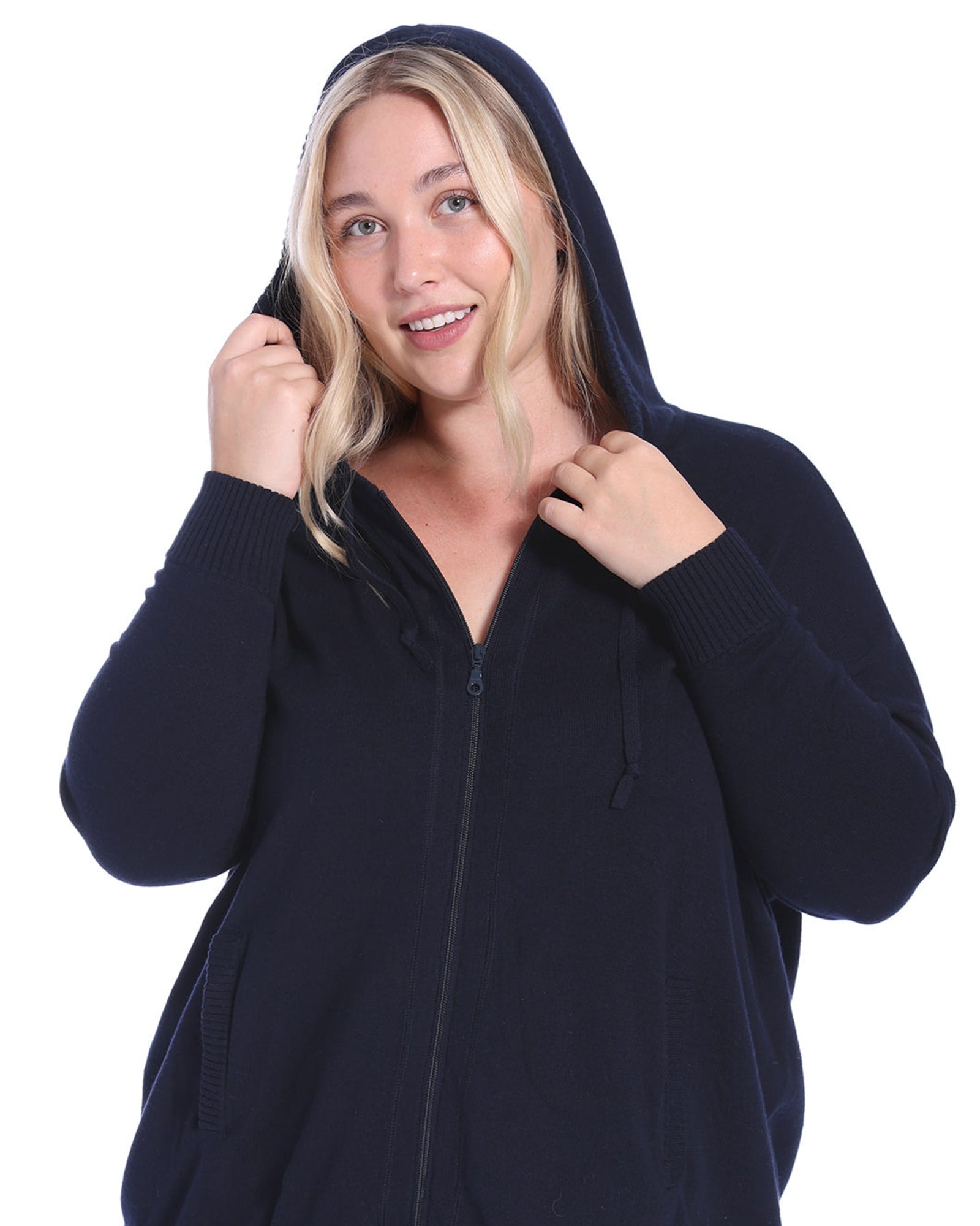 Cotton Cashmere Oversized Zip Hoodie | Navy