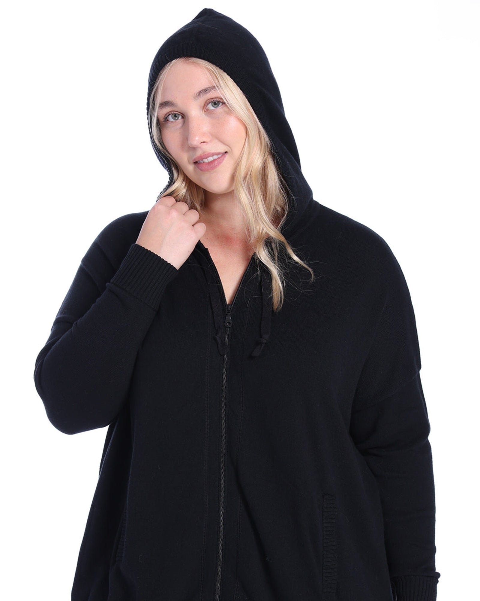 Cotton Cashmere Oversized Zip Hoodie | Black