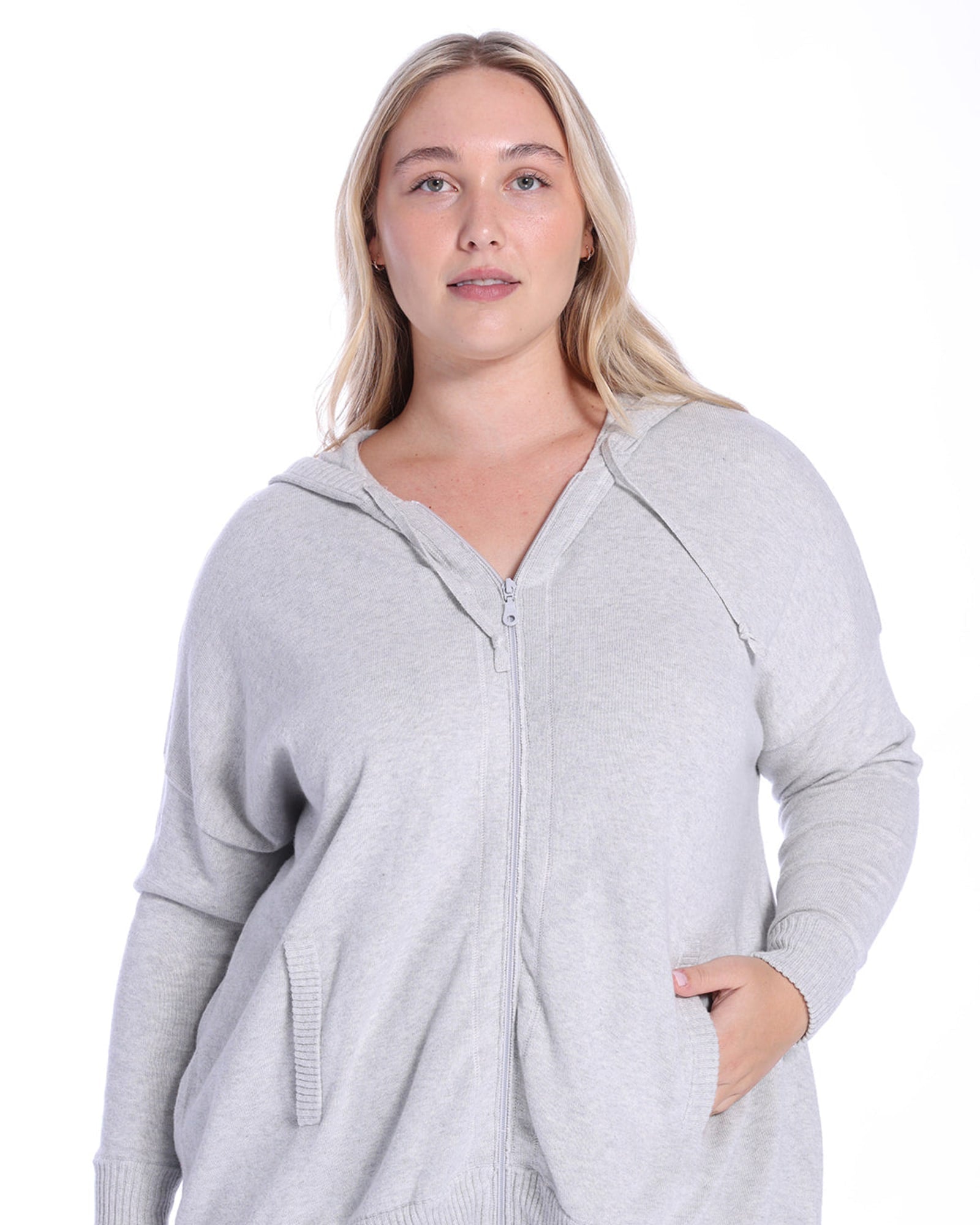 Cotton Cashmere Oversized Zip Hoodie | Light Heather Grey