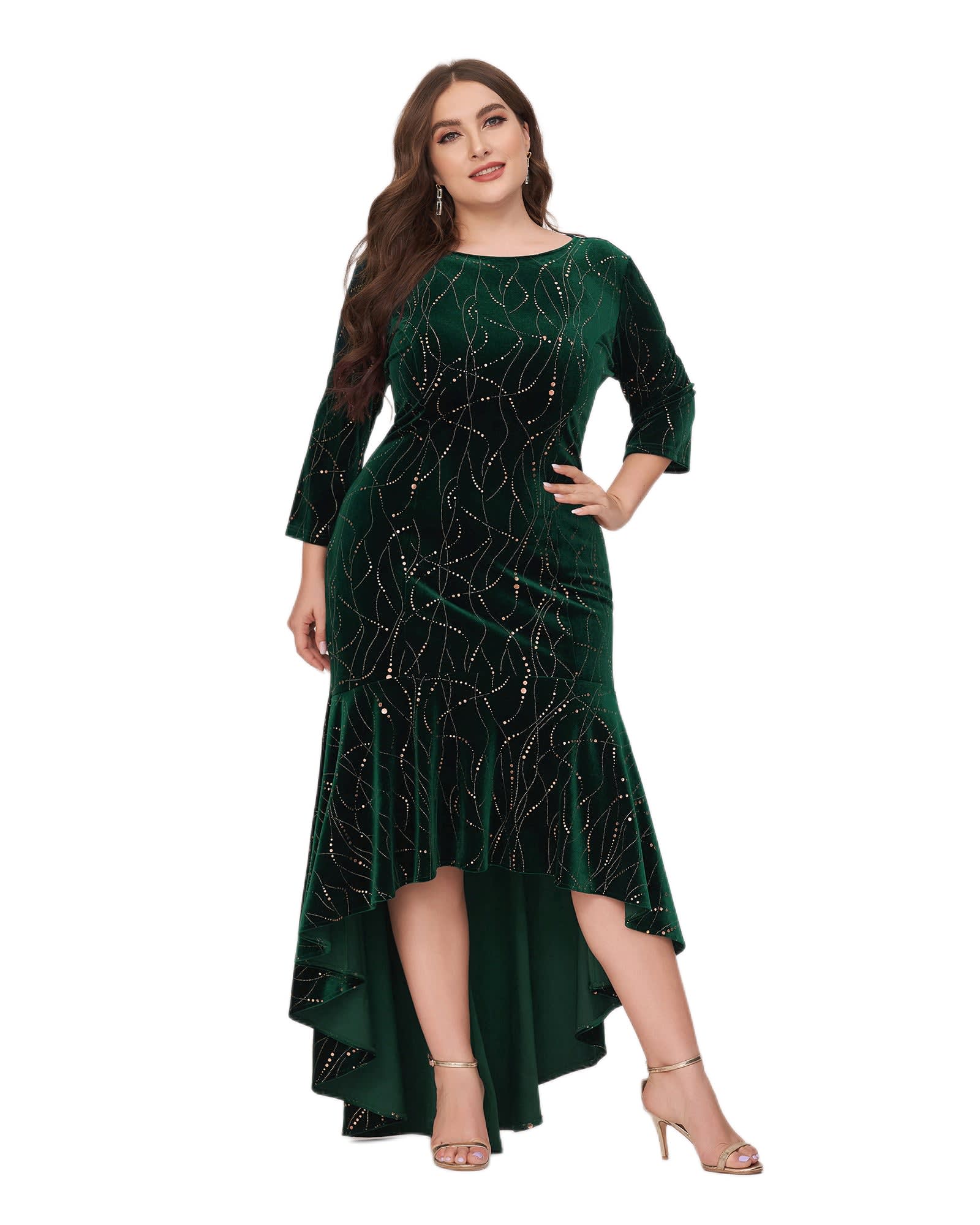 Women's Stylish Bodycon High-Low Velvet Party Dress | Dark Green