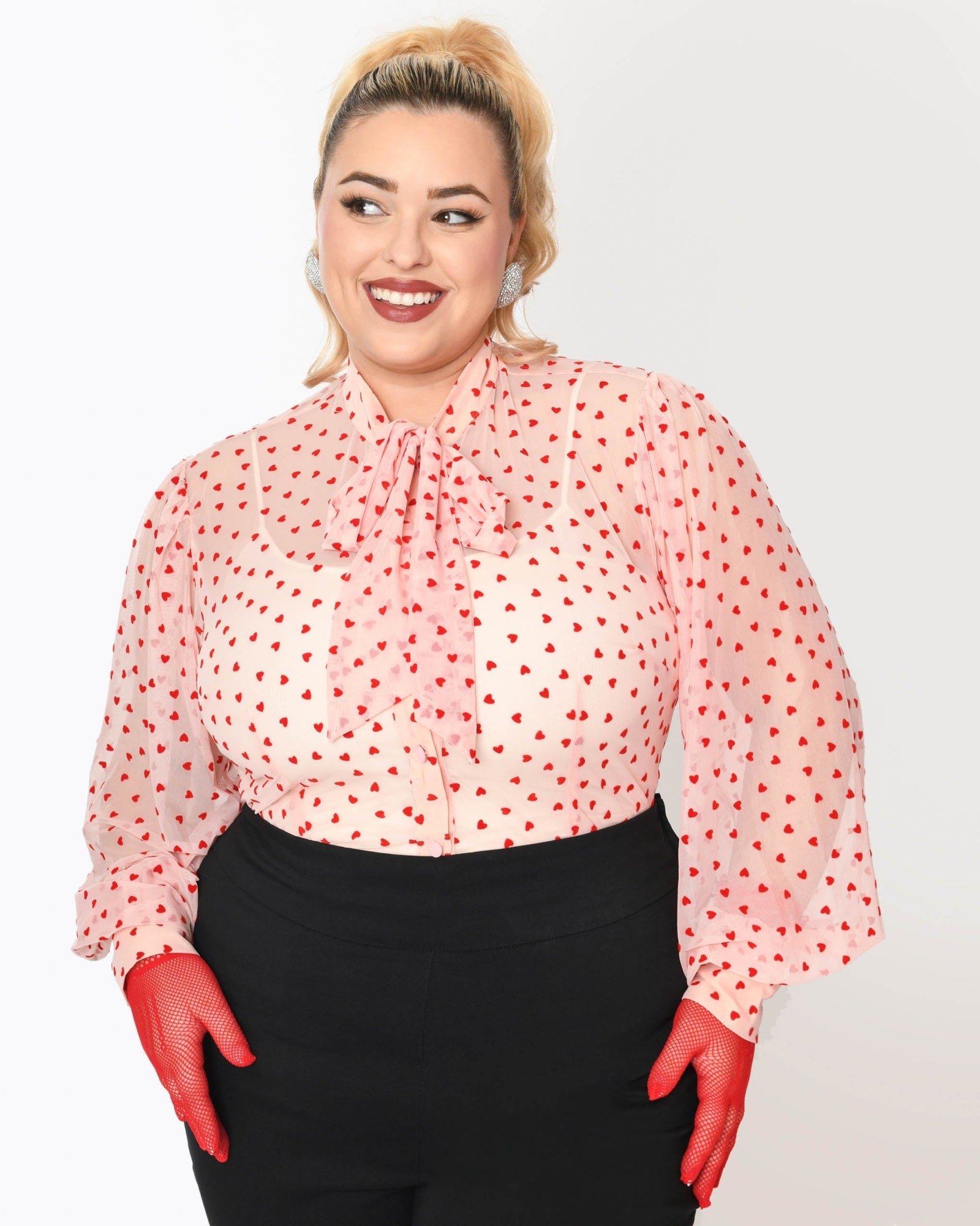 Unique Vintage Pink & Red Hearts Gwen Blouse | Pink & Red Hearts