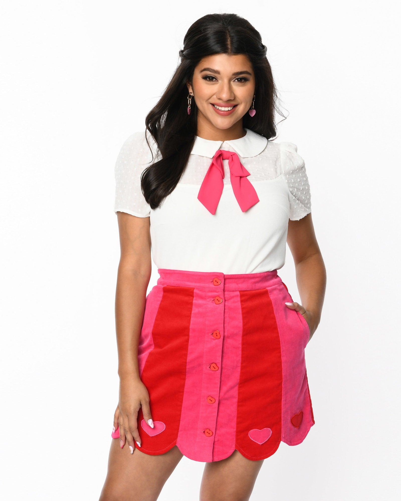 Smak Parlour Red & Pink Love Corduroy Mini Skirt | Red & Pink