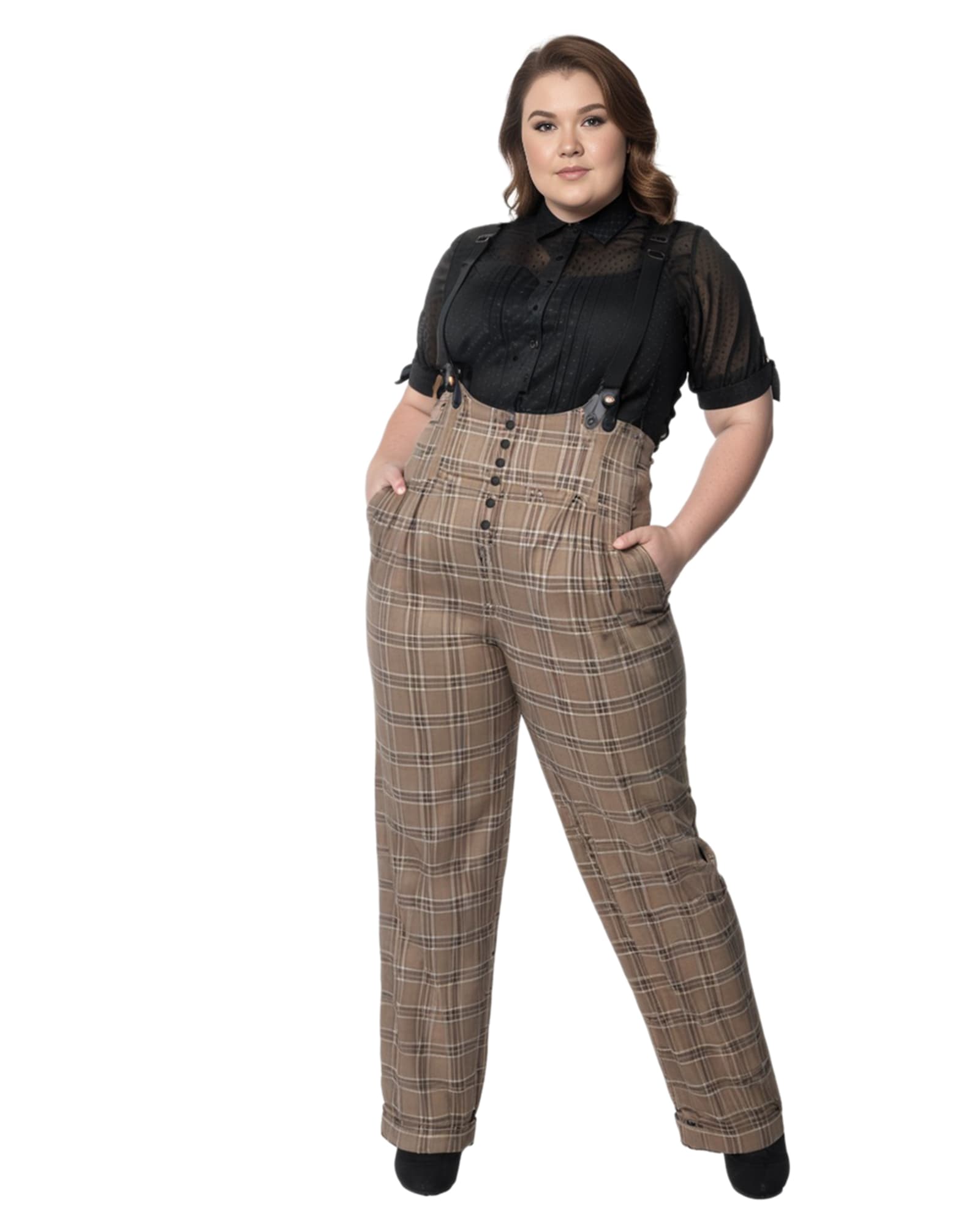 Unique Vintage Plus Size Black Thelma Suspender Pants, 1X, Size 16 at   Men's Clothing store