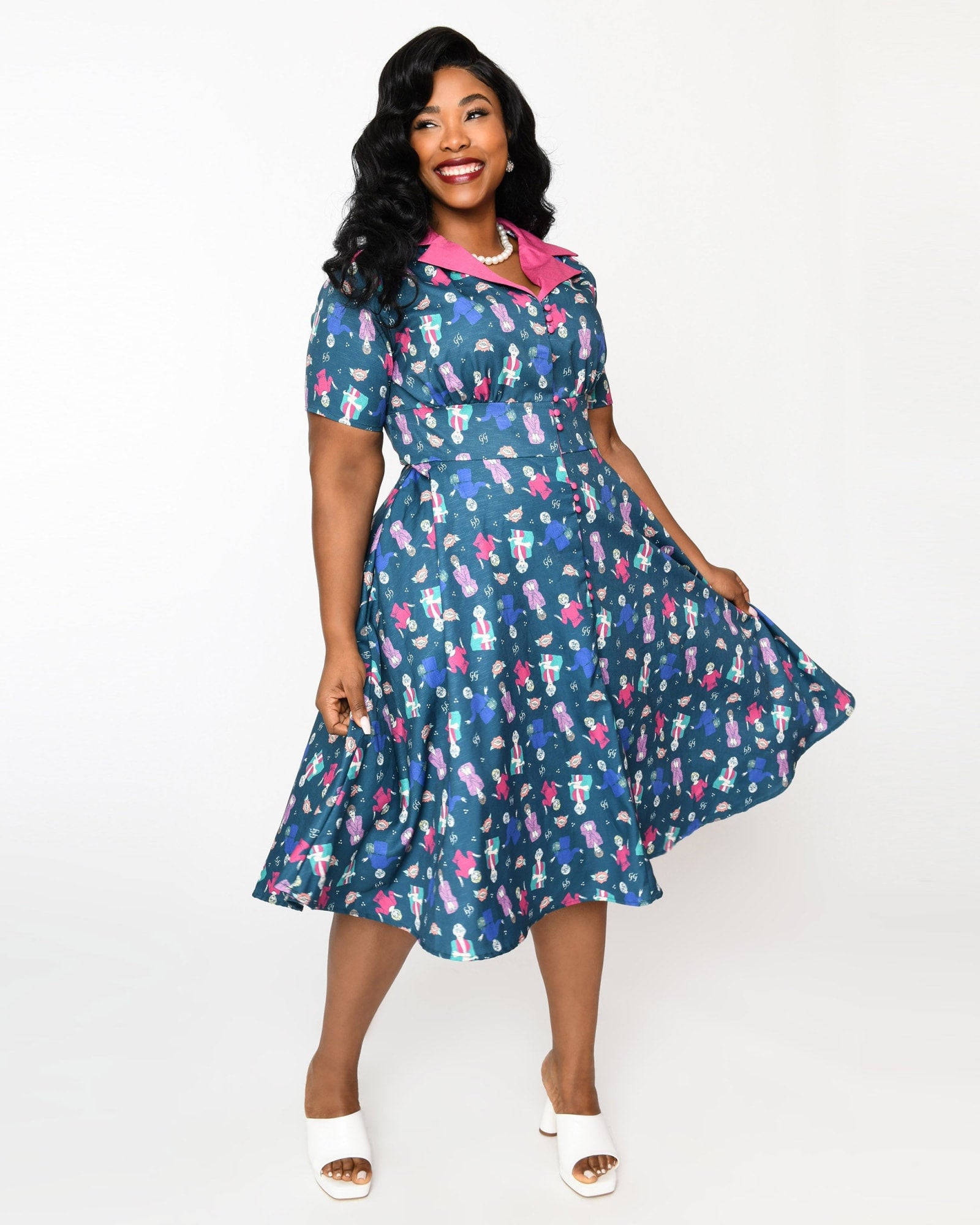 Unique Vintage Plus Size Black & Multi Butterfly Print Swing Dress