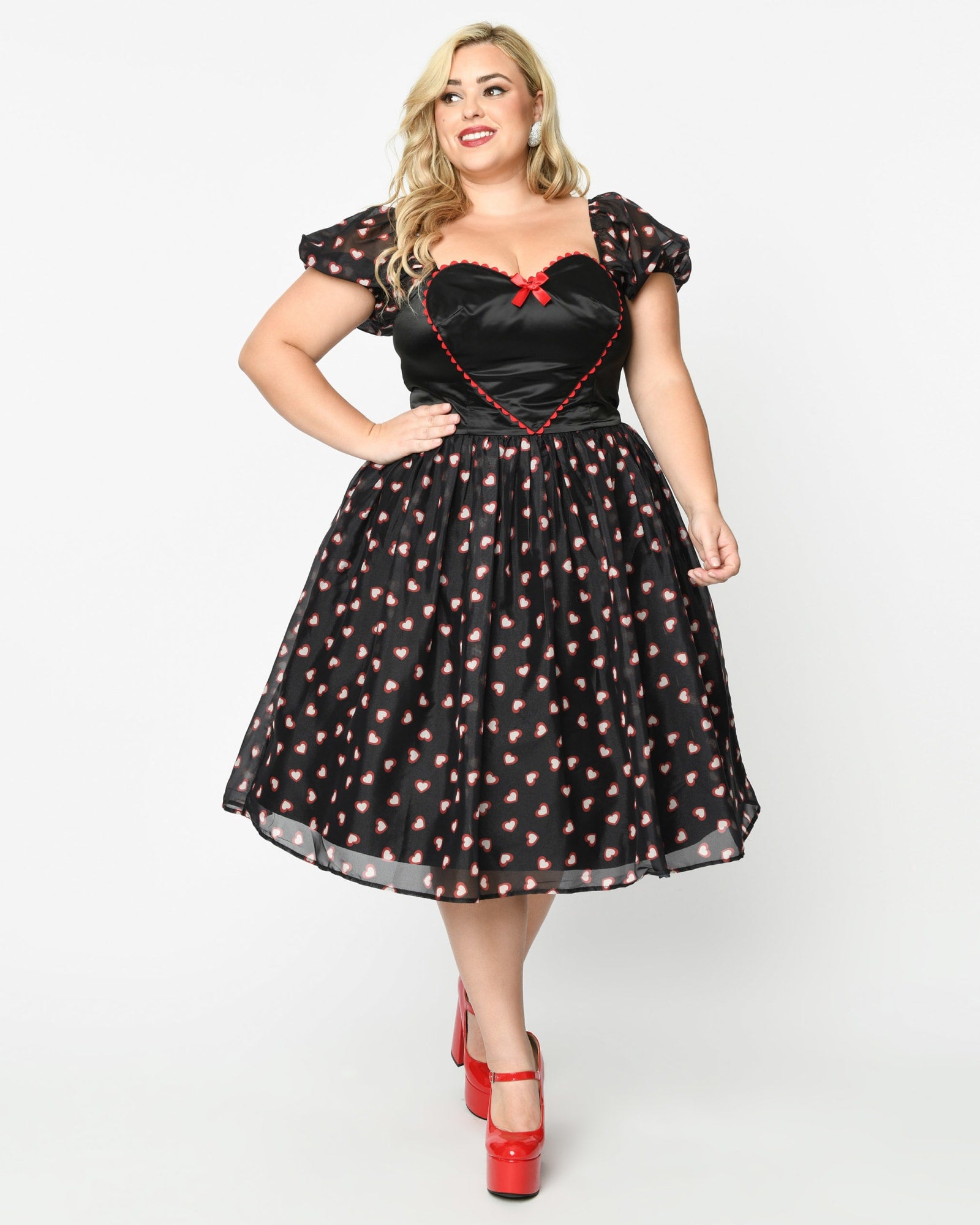 Unique Vintage Plus Size Black Cupid's Lover Swing Dress | Black