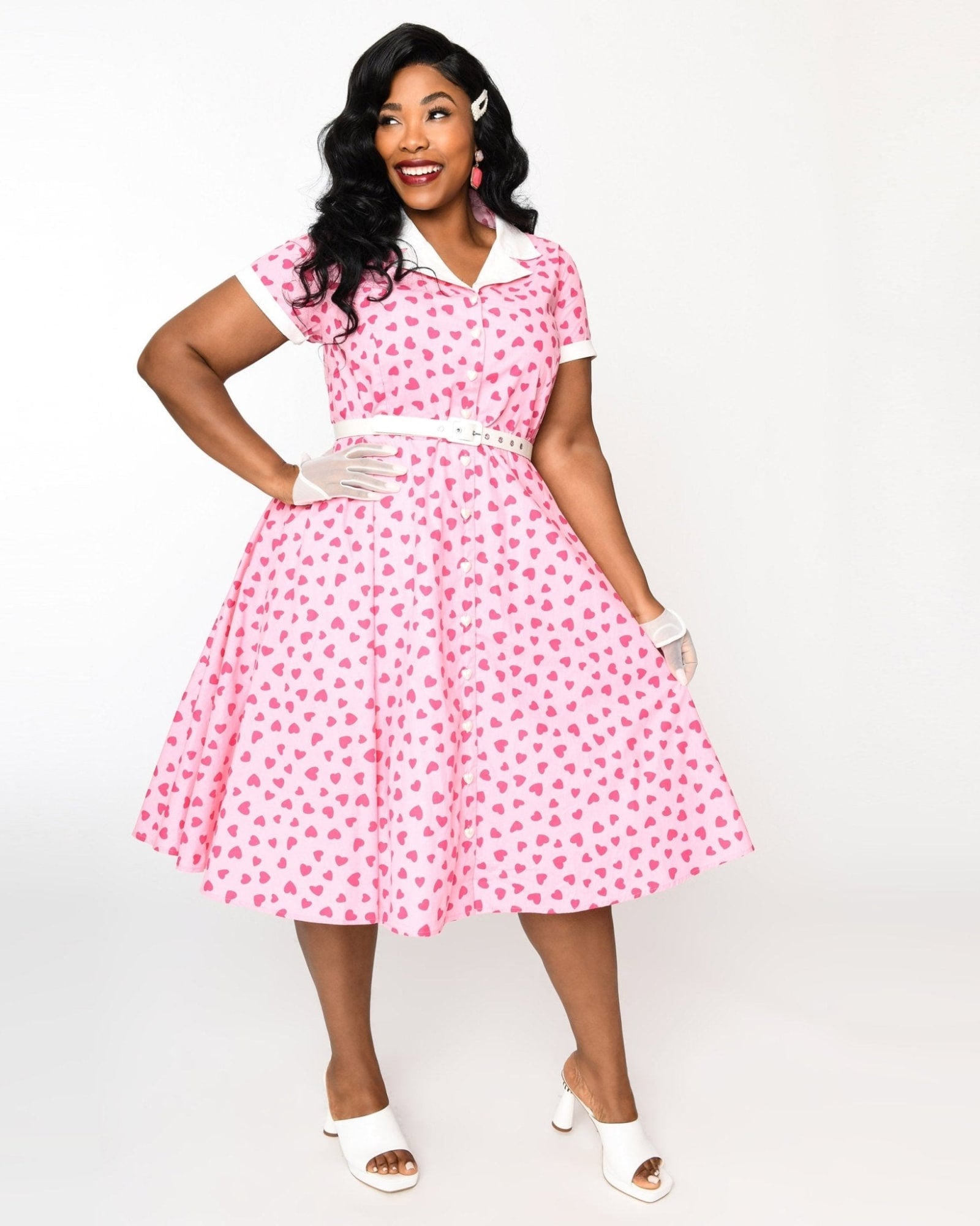The Golden Girls x Unique Vintage Plus Size Teal & Pink All Over Print  Swing Dress