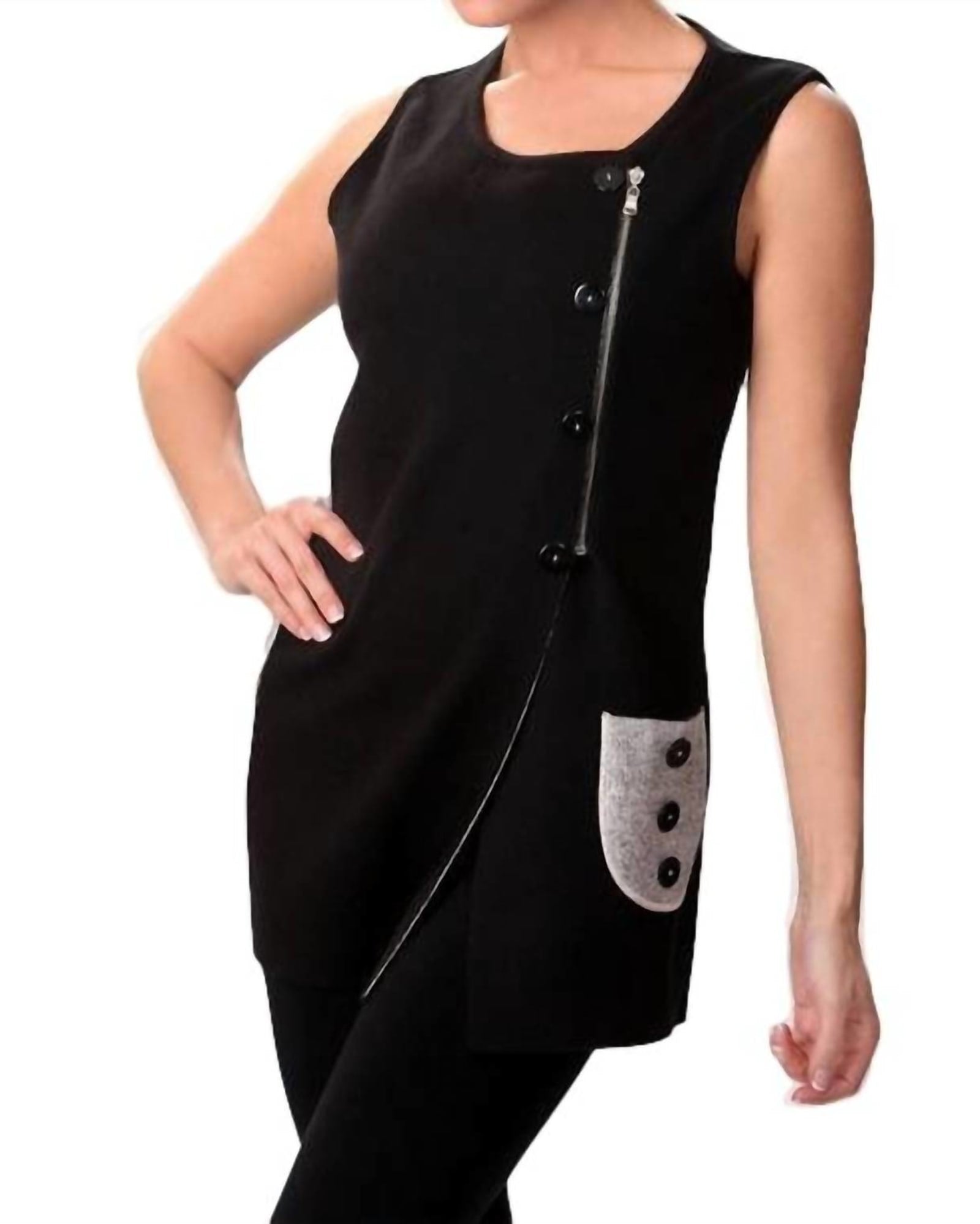 2-Tone Asymmetrical Zip Vest in Black/Stone | Black/Stone