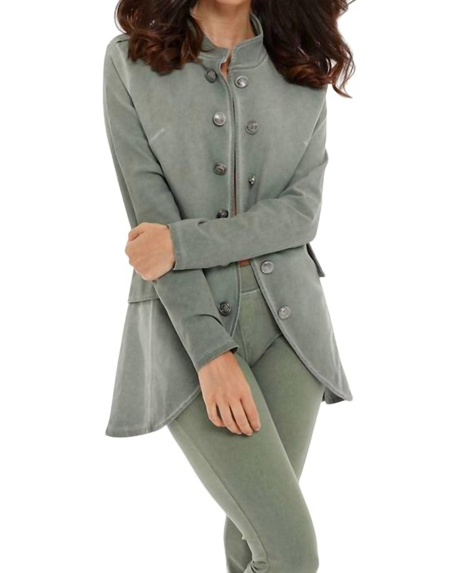 Amina Long Button Jacket in Olive | Olive