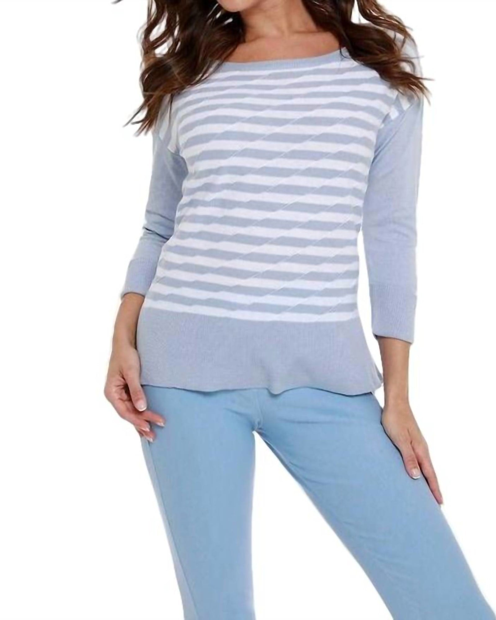Double Striped Sweater in Sky Blue/White | Sky Blue/White